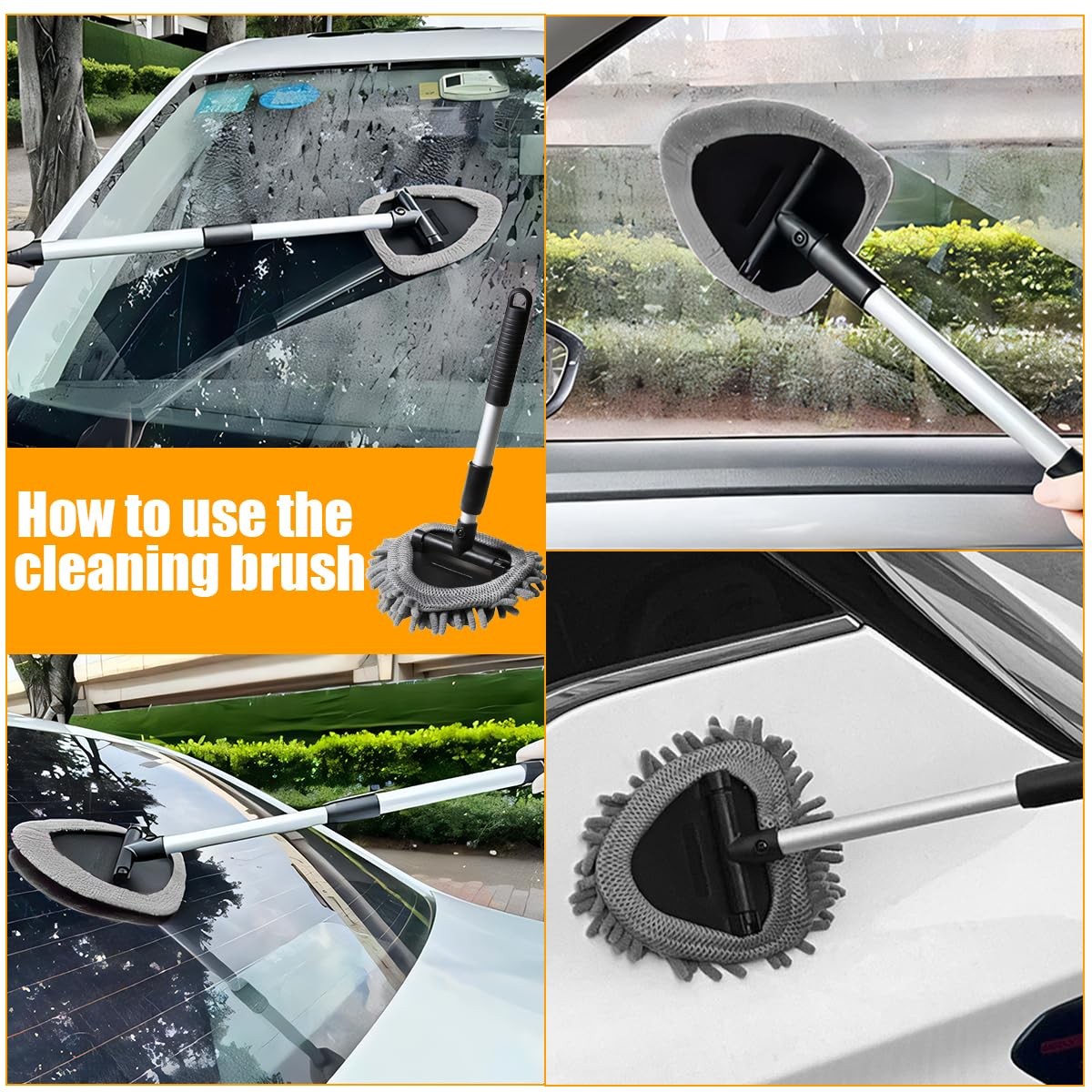 TNAIYH Car Windshield Cleaner Tool, Extendable Handle Triangle, Black