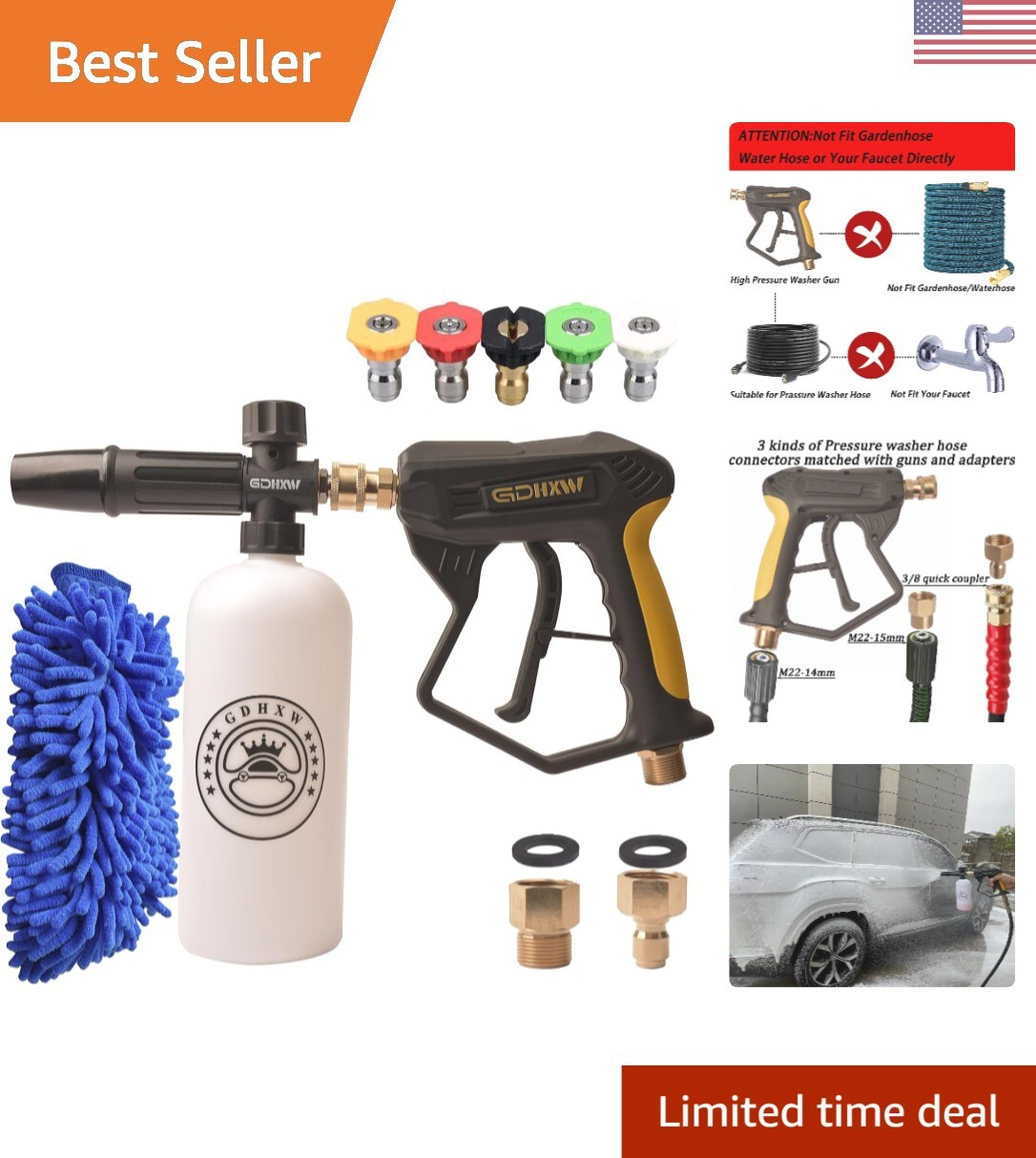 Sturdy and Adjustable Pressure Washer Gun with Foam Cannon: Upgraded Performance