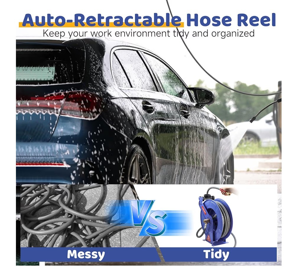 JOEJET Retractable Pressure Washer Hose Reel 3/8″ X 50 FT Power Washer 4000PSI