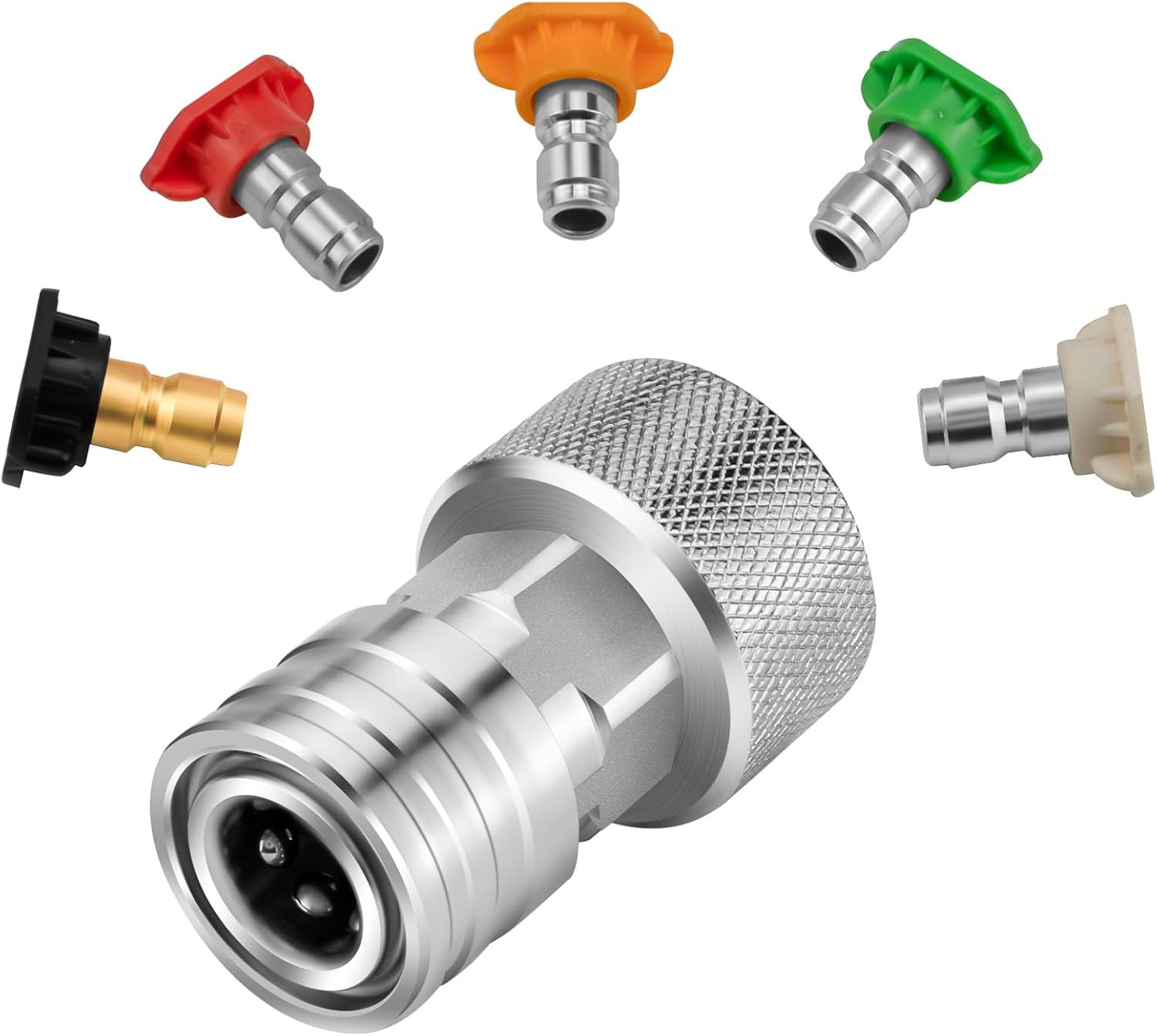 Garden Hose to Pressure Washer Adapter with 5PCS Spray Nozzle Tips, 3/4″ GHT To