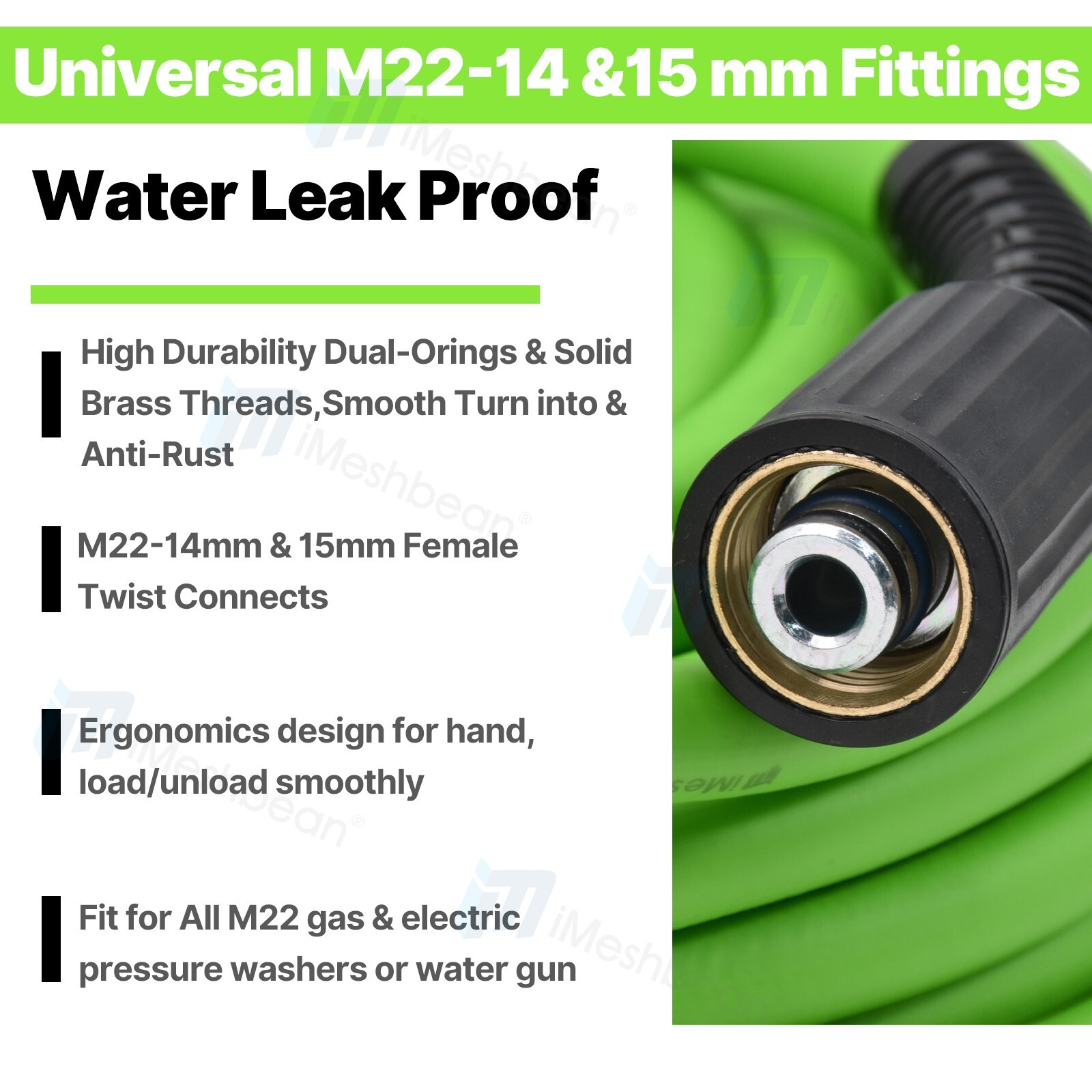 Super Flexible High Pressure Washer Hose 3600 PSI Power Extension M22-14&15mm QC
