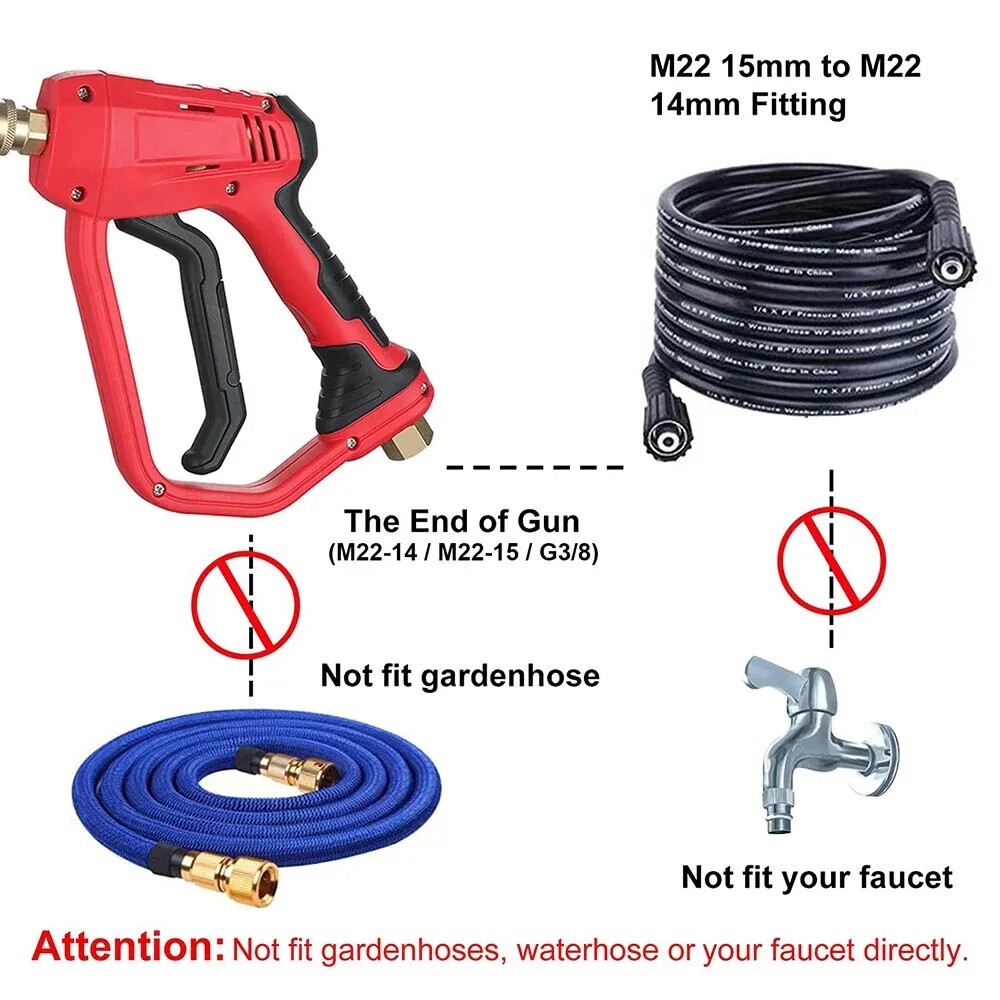 High Pressure 4350PSI Car Power Washer Gun Spray Wand Lance Nozzle and Hose Kit
