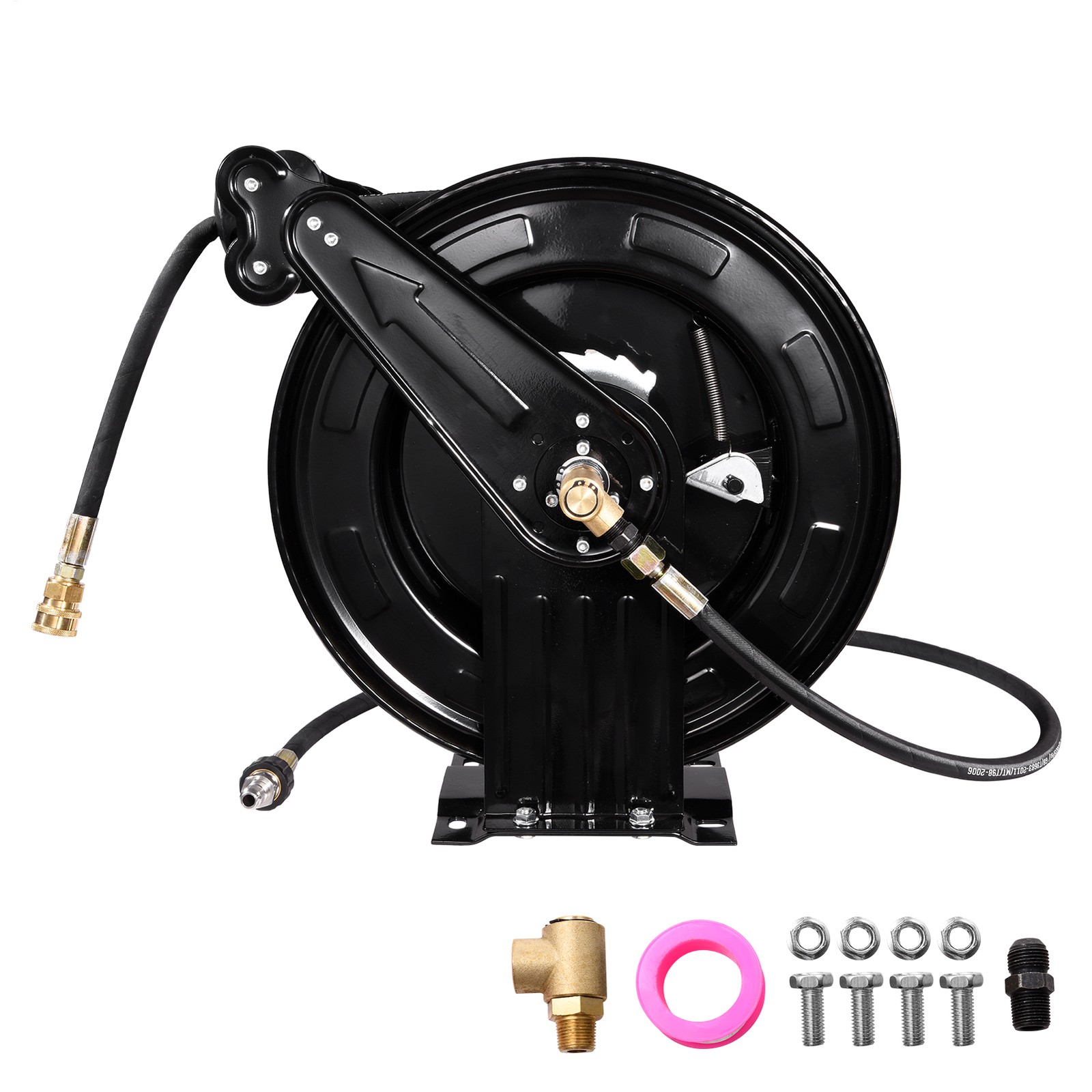Heavy Duty 3/8″ x 50 ft Retractable Pressure Washer Hose Reel, 4000PSI Hose