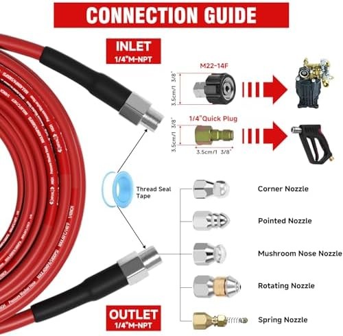 NIFUAL Sewer Jetter Kit for Pressure Washer,50FT 5800PSI Pressure Drain Cleaner