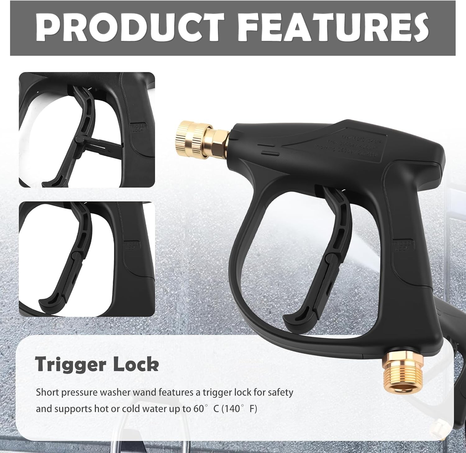 4350 PSI Max Car Short Pressure Washer Gun, M22-14 Thread, 1/4″ Quick Connect