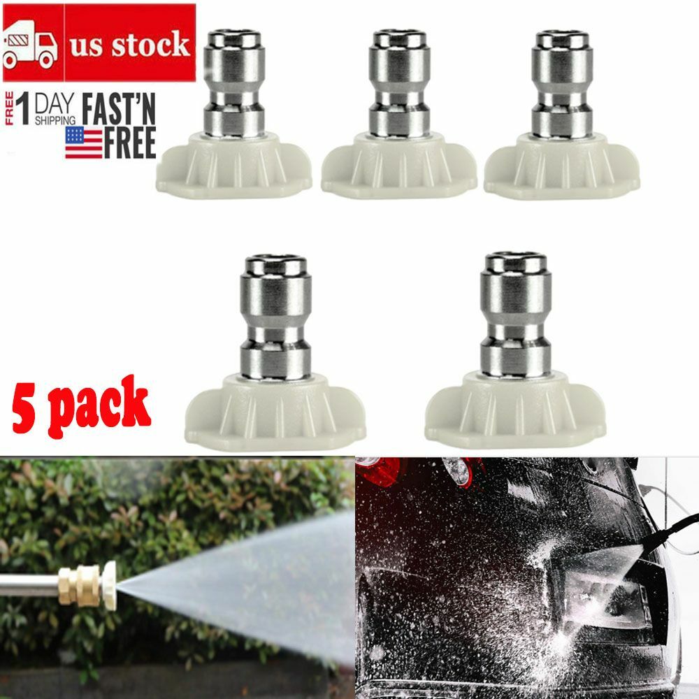 5x Power Pressure Washer Spray Nozzle Tips 1/4 Quick Connection 40 Degree White