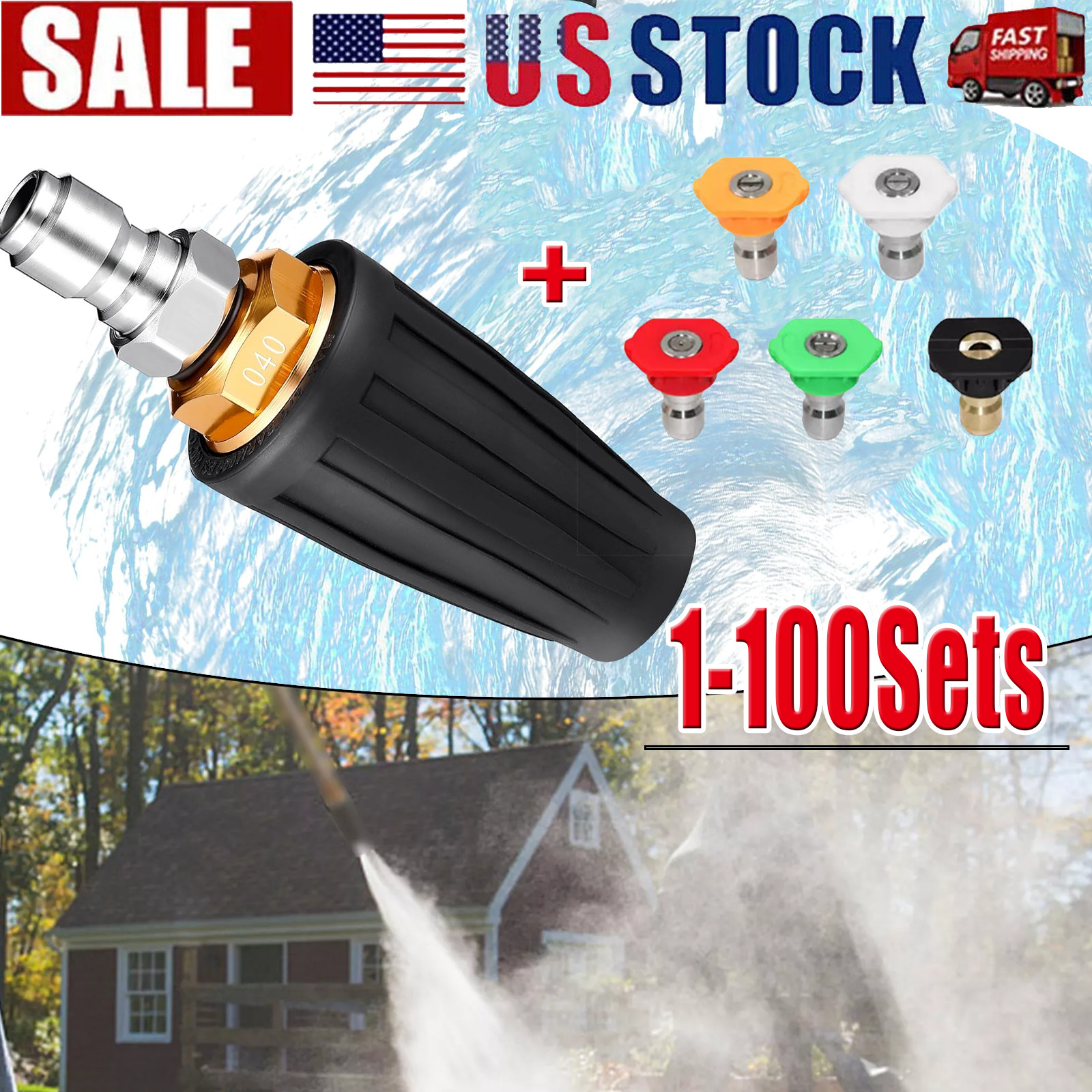 4.0GPM High Pressure Washer Rotating Turbo Nozzle Spray Tip 4000PSI 1/4″ Quick