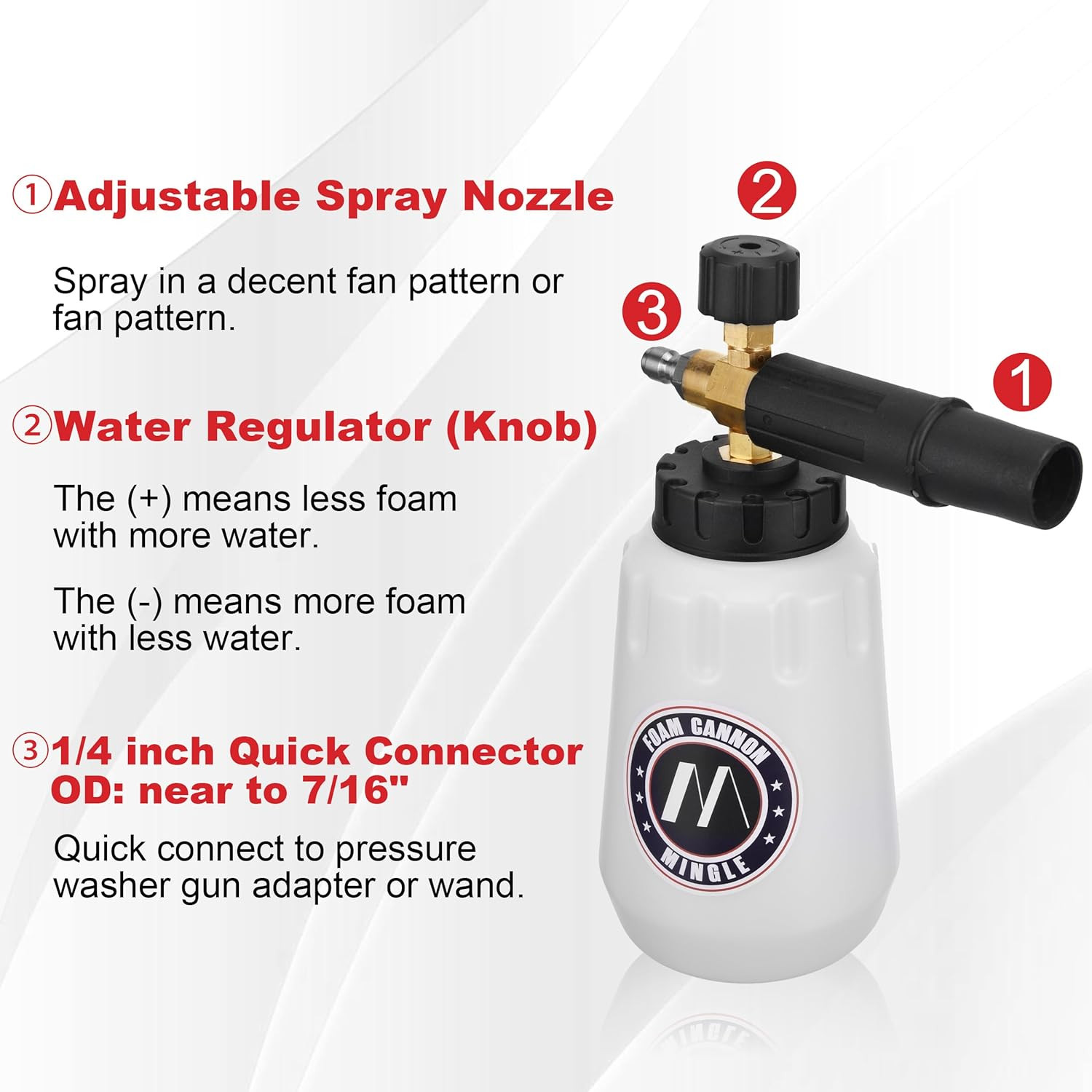 Foam Cannon Dual Connector Accessory for Pressure Washer Kit, Compatible with Po