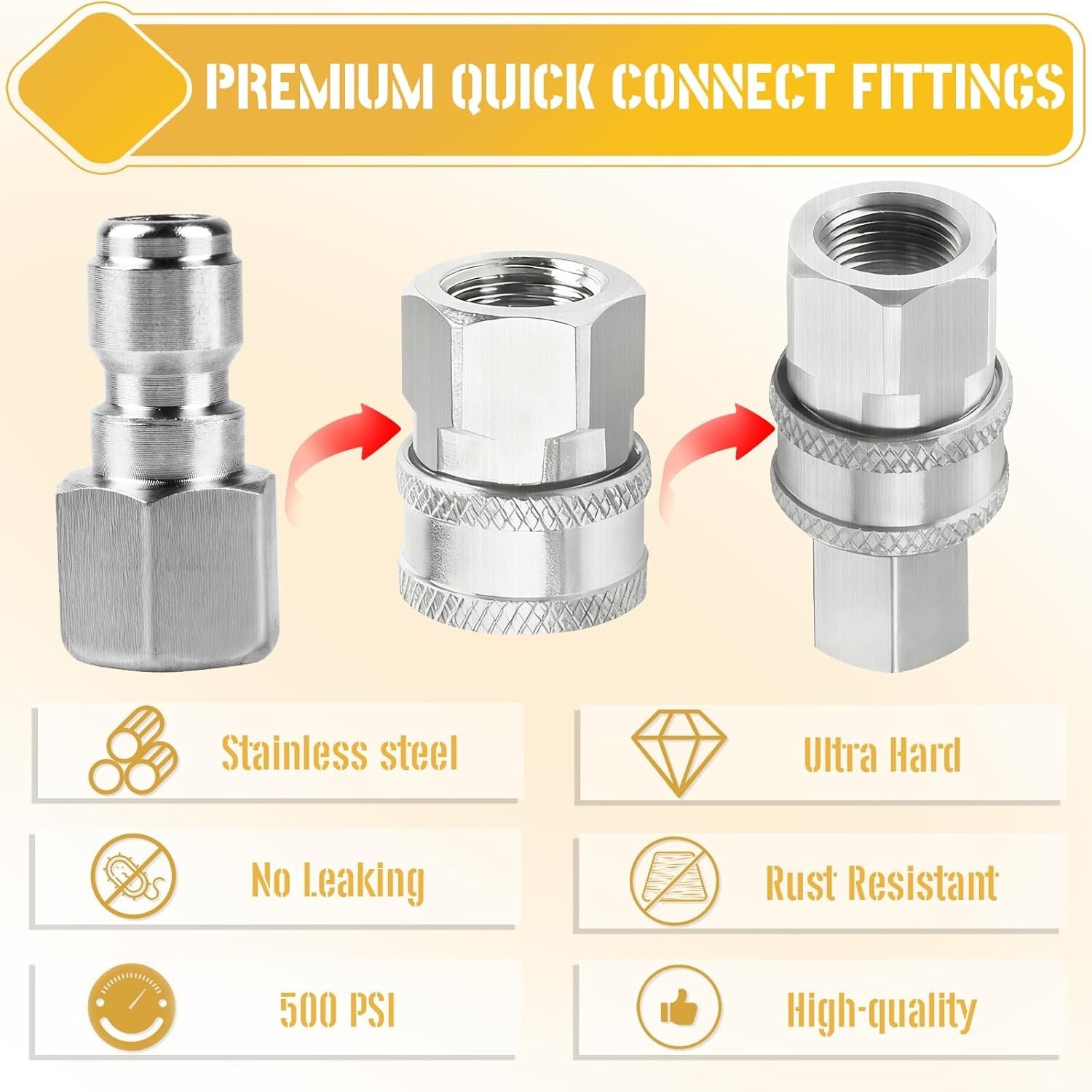 Heavy-Duty 2Pcs Pressure Washer Connectors – 1/4 & 3/8 Inch Quick Connect