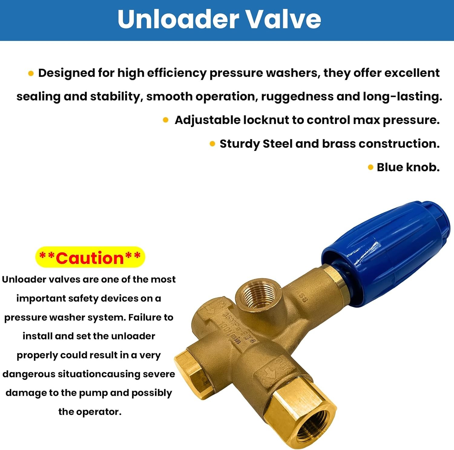Pressure Washer Pump 85/310 Unloader Valve w/ Knob
