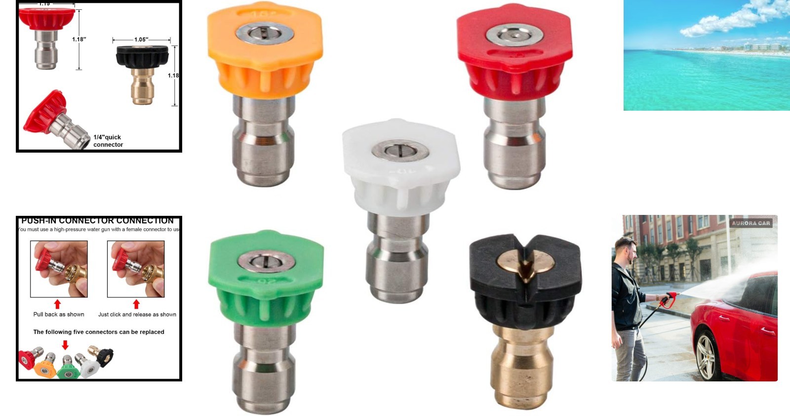 High Performance Stainless Steel Pressure Washer Nozzle Tips Set – 5 Pack