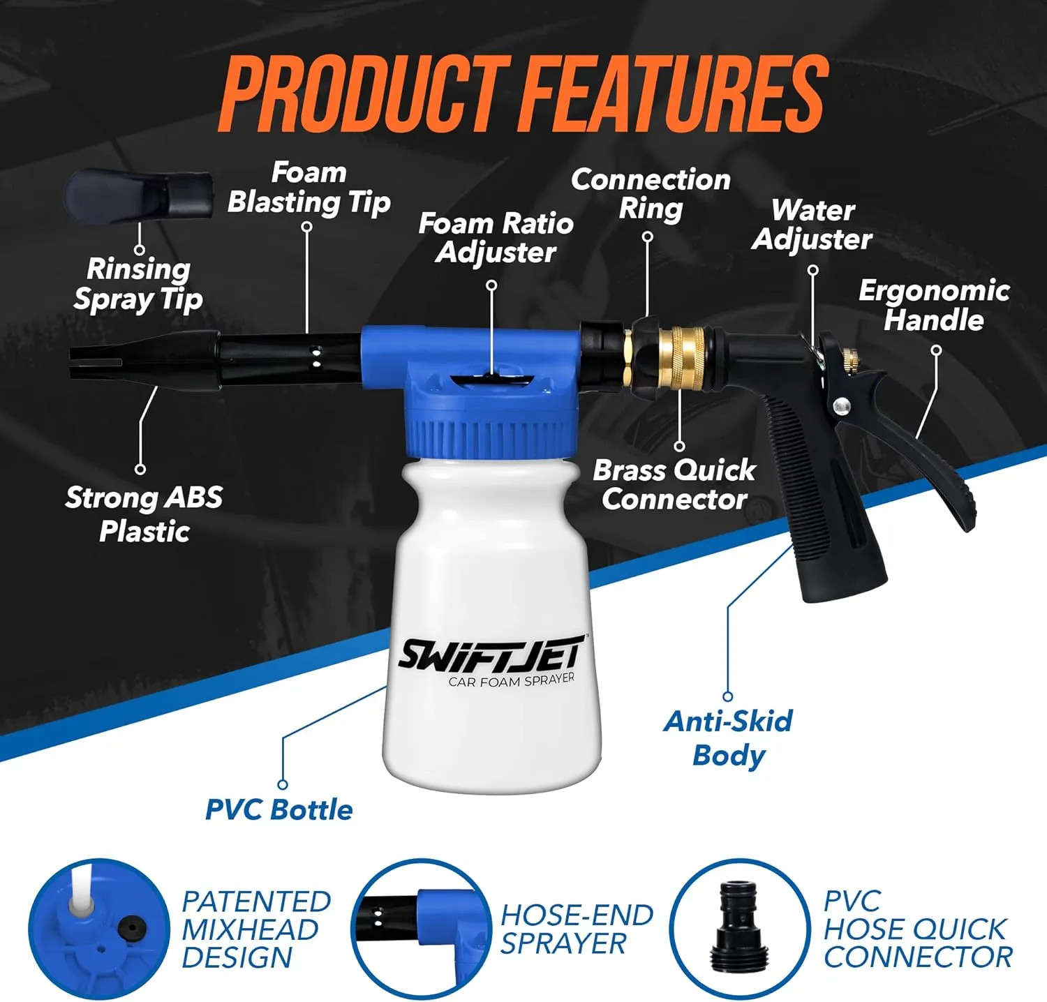 Car Wash Foam Gun Sprayer With Microfiber Wash Mitt For Garden Hose Attachment