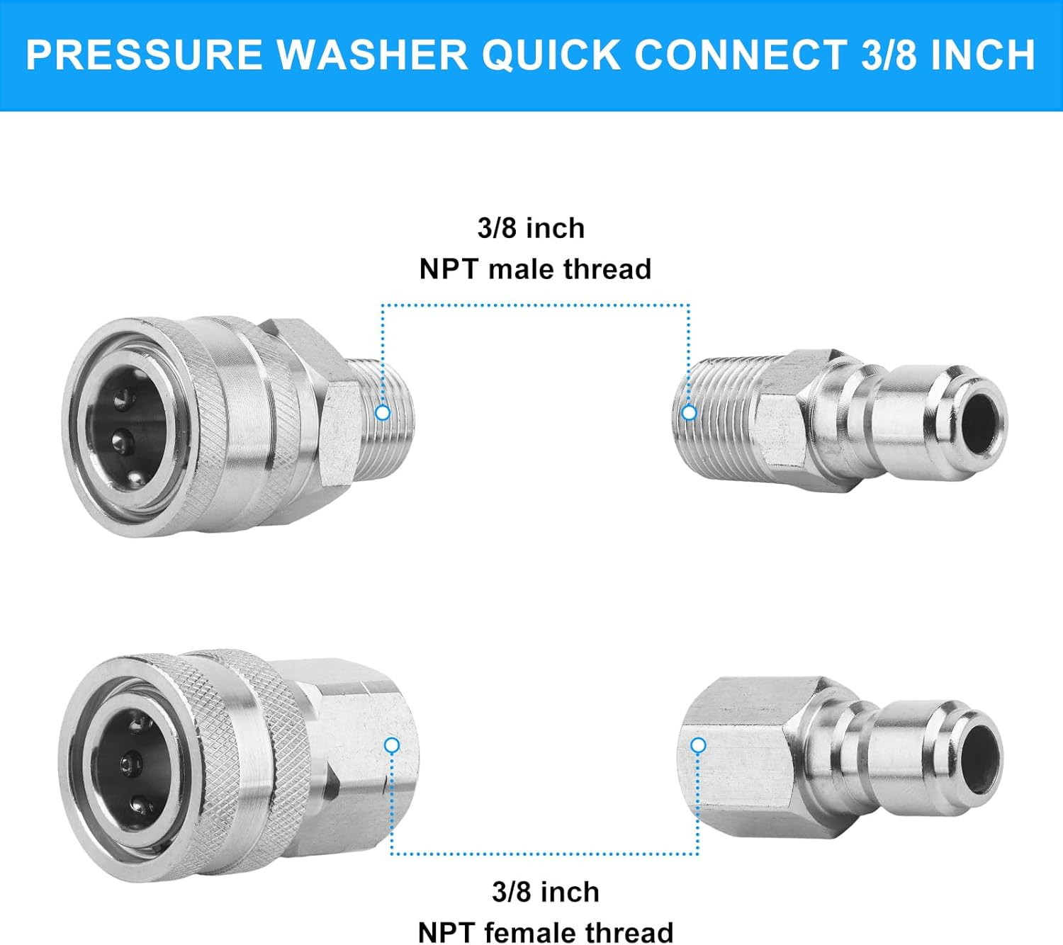 8 Pack Pressure Washer Quick Connect 3/8 Inch, Pressure Washer Fittings Stainles