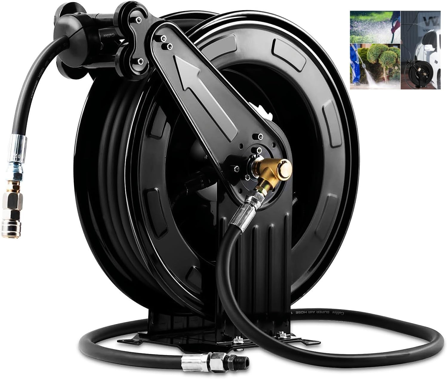Retractable Pressure Washer Hose Reel, Heavy Duty Steel Professional Power Wash