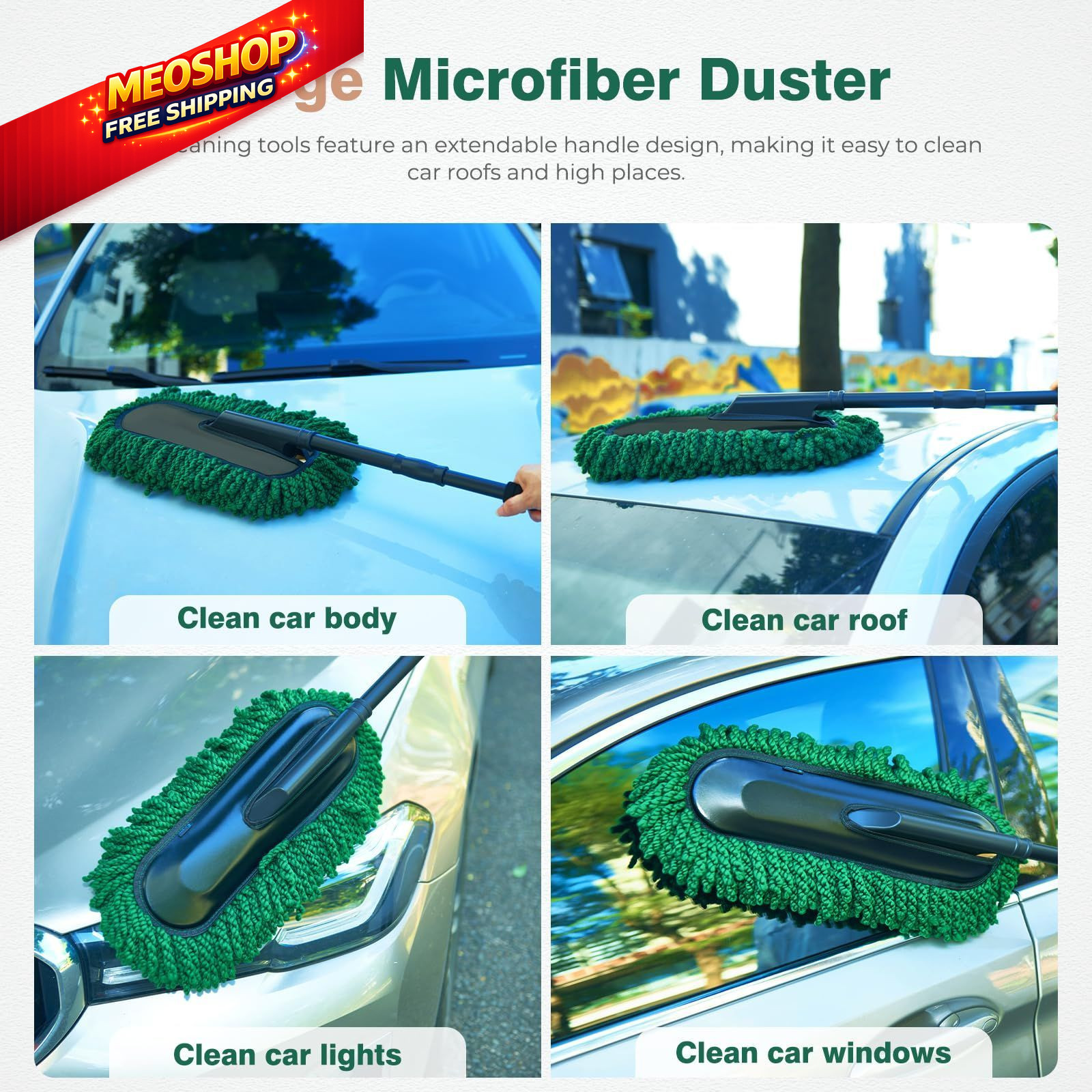 FLORICH Large Microfiber Car Duster Kit, Extendable Carduster02, Green
