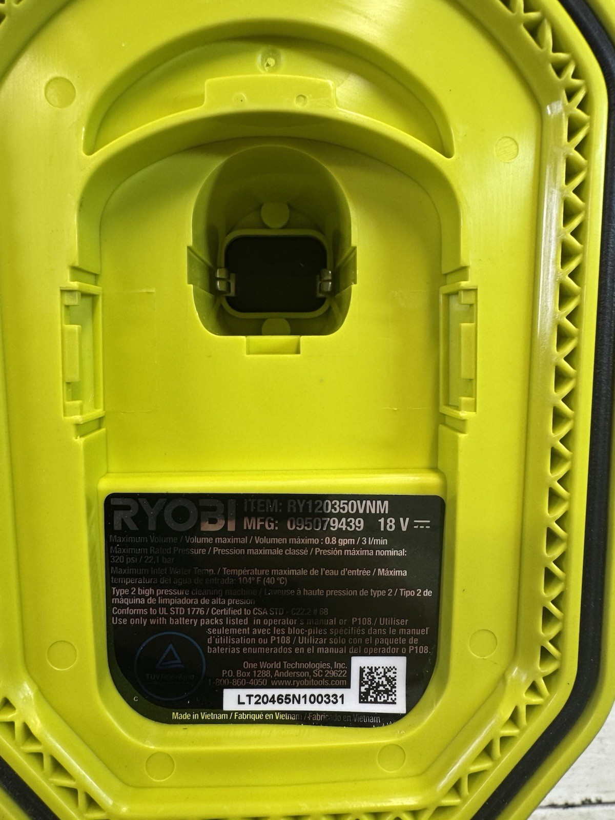 Ryobi 18V One+ EZ Clean RY120350VNM Pressure Washer 320 PSI Free Gift Included