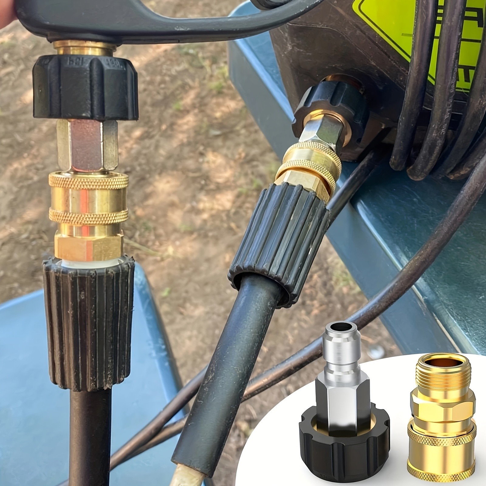 Brass Pressure Washer Quick Connect Kit – M22-14mm Adapter for Hose & Gun