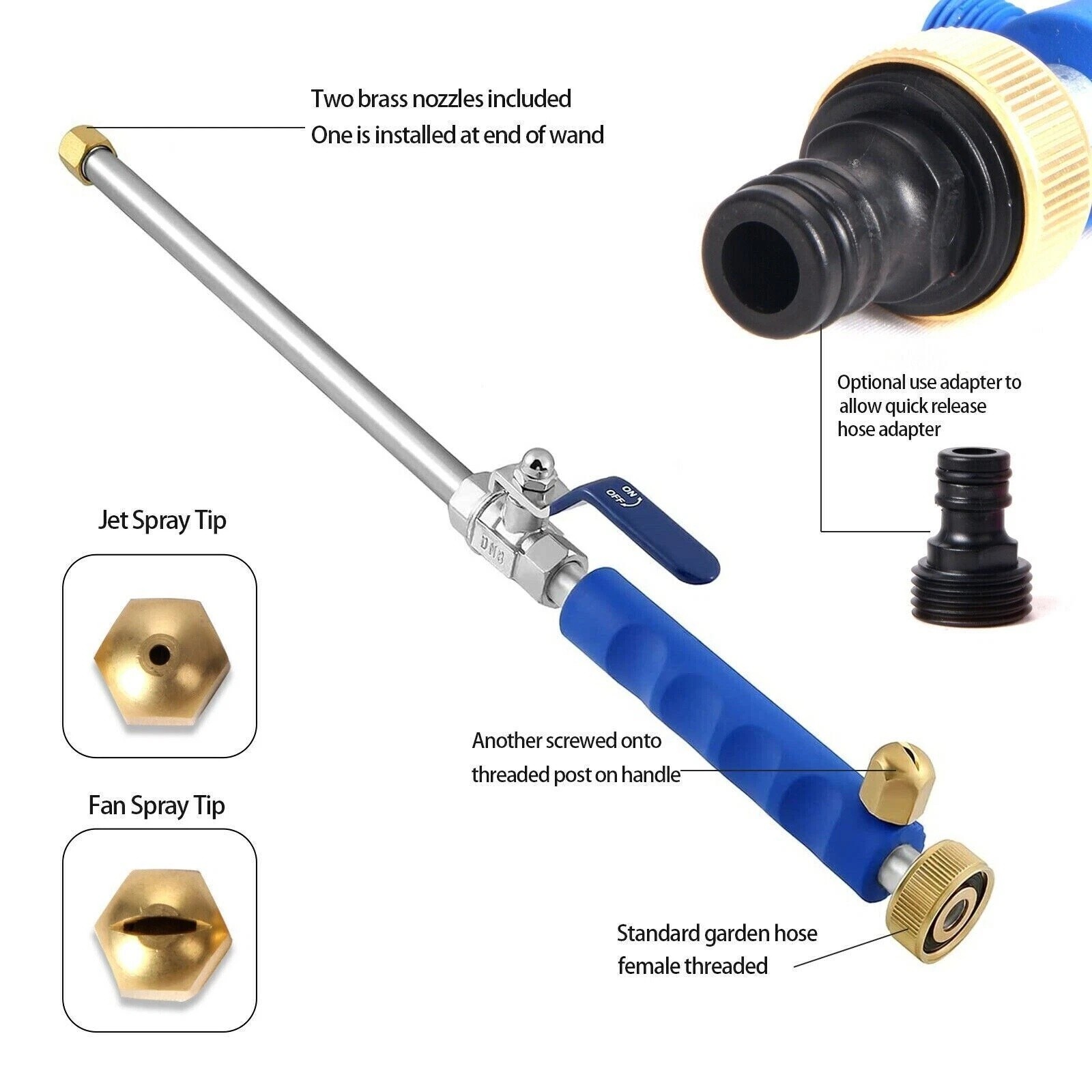 High Pressure Power Washer Spray Wand Lance Water Hose Nozzle Car Wash 2 Tips