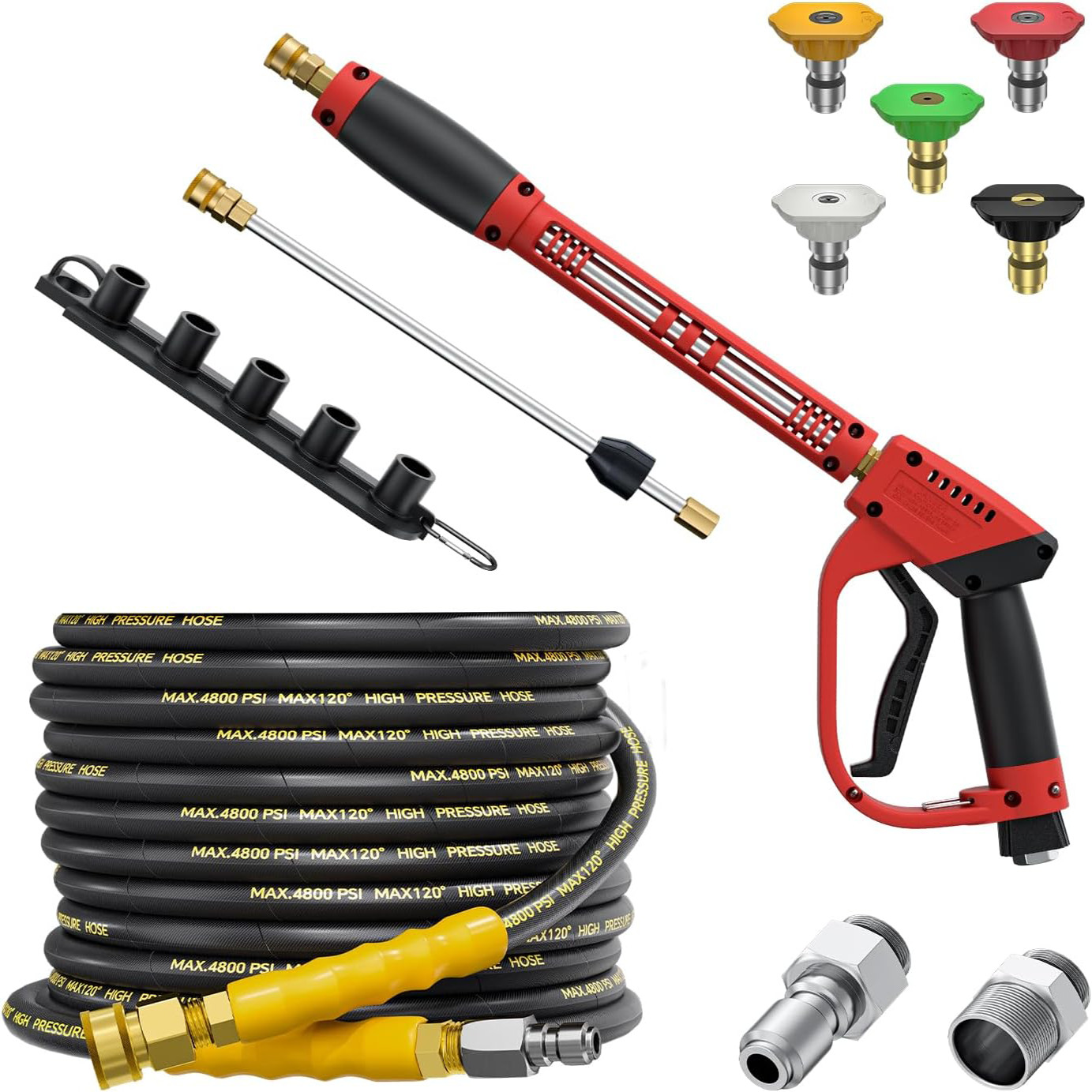 5000PSI Pressure Washer Gun 25FT Kink Resistant Hose 15″ Extension Washer Wand