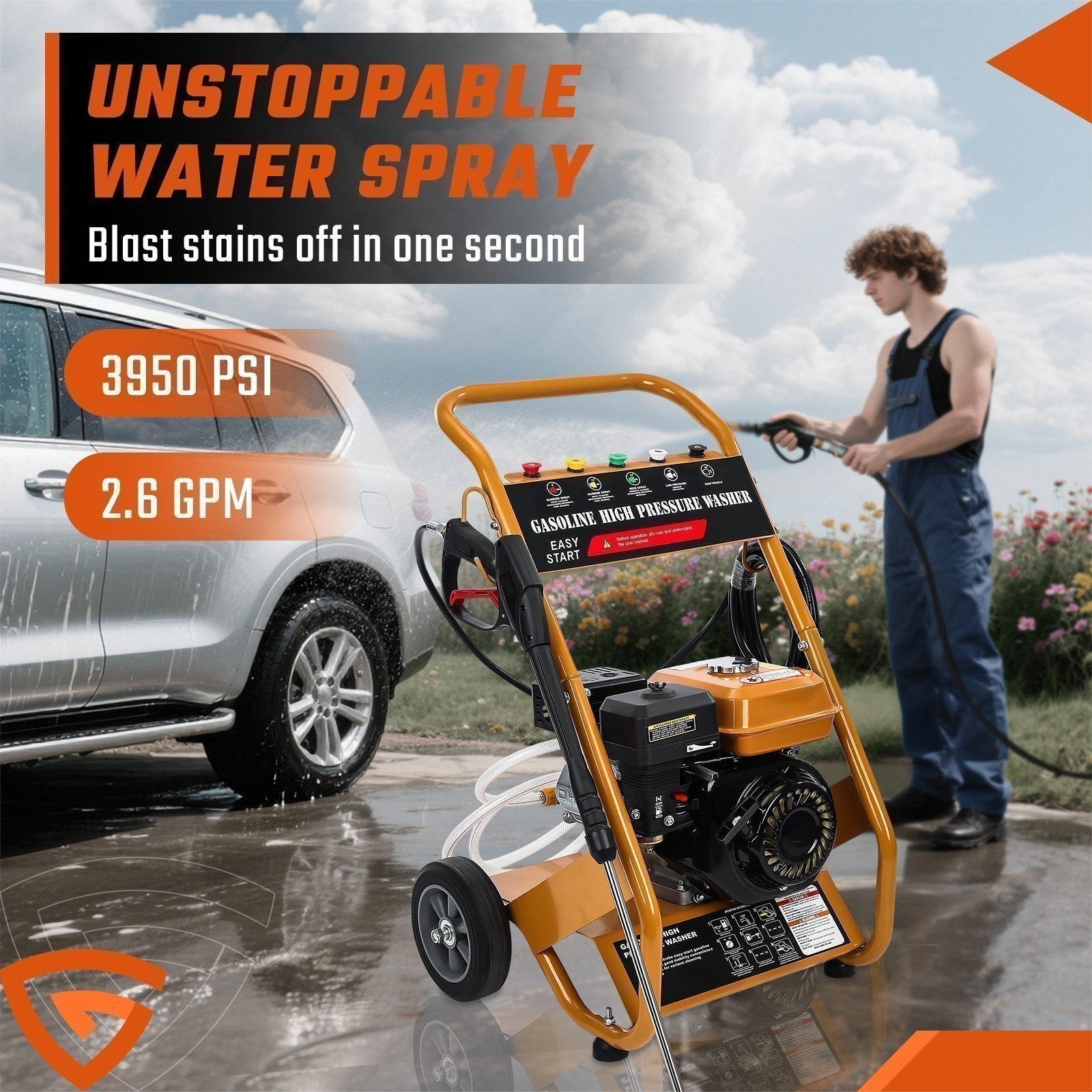 Gas Pressure Washer Gas Powered Washer 3950 PSI 2.6 GPM 212cc 5 Nozzle 26ft Hose