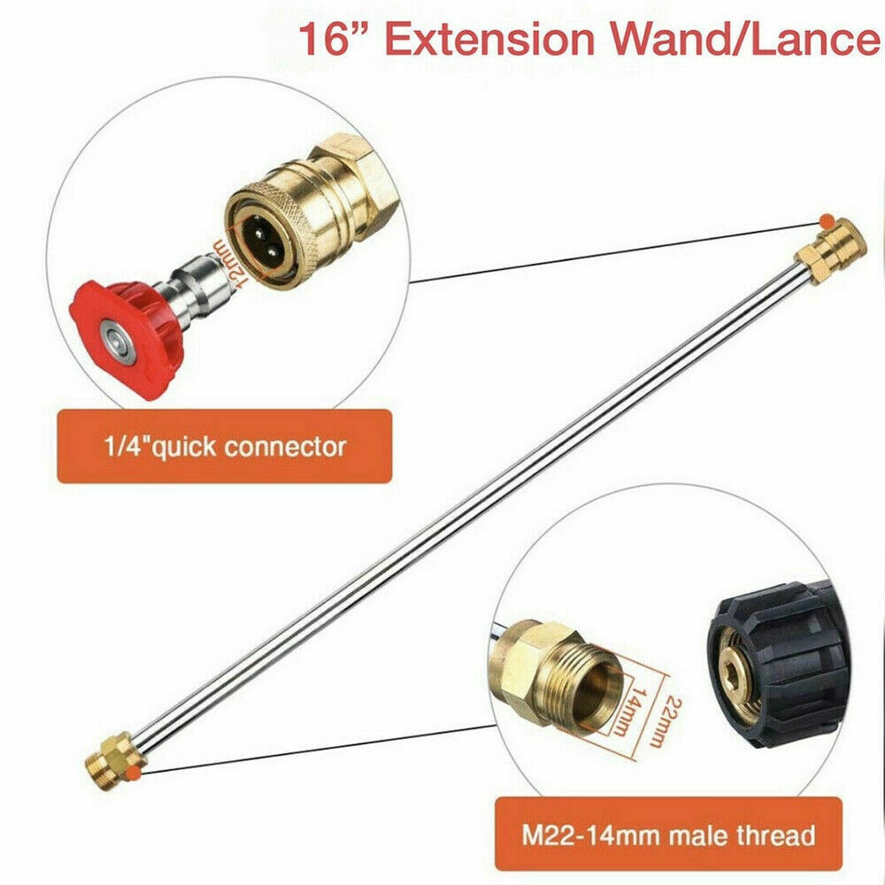 4000PSI High Pressure Power Washer Spray Gun Wand Lance Nozzle Tips Hose Kit M22