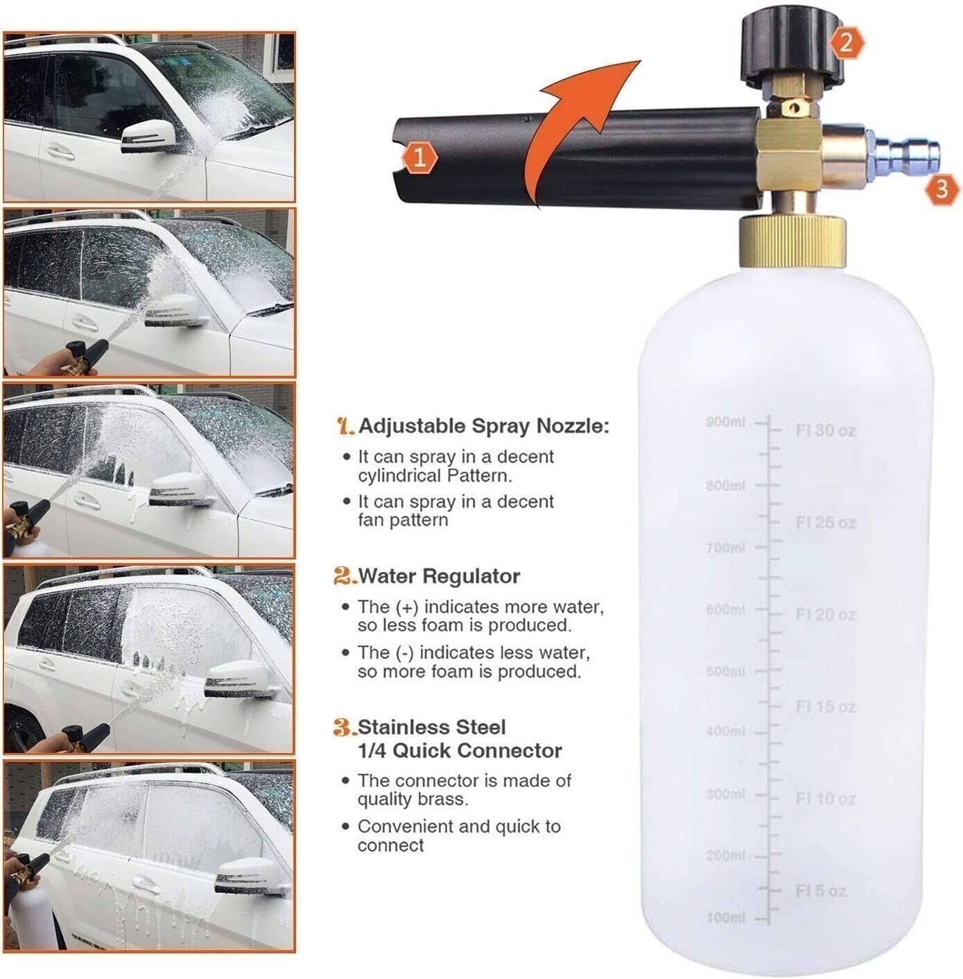 Pressure Washer Gun 1/4″ Car Wash Soap Lance Cannon Spray Jet Bottle Snow Foam