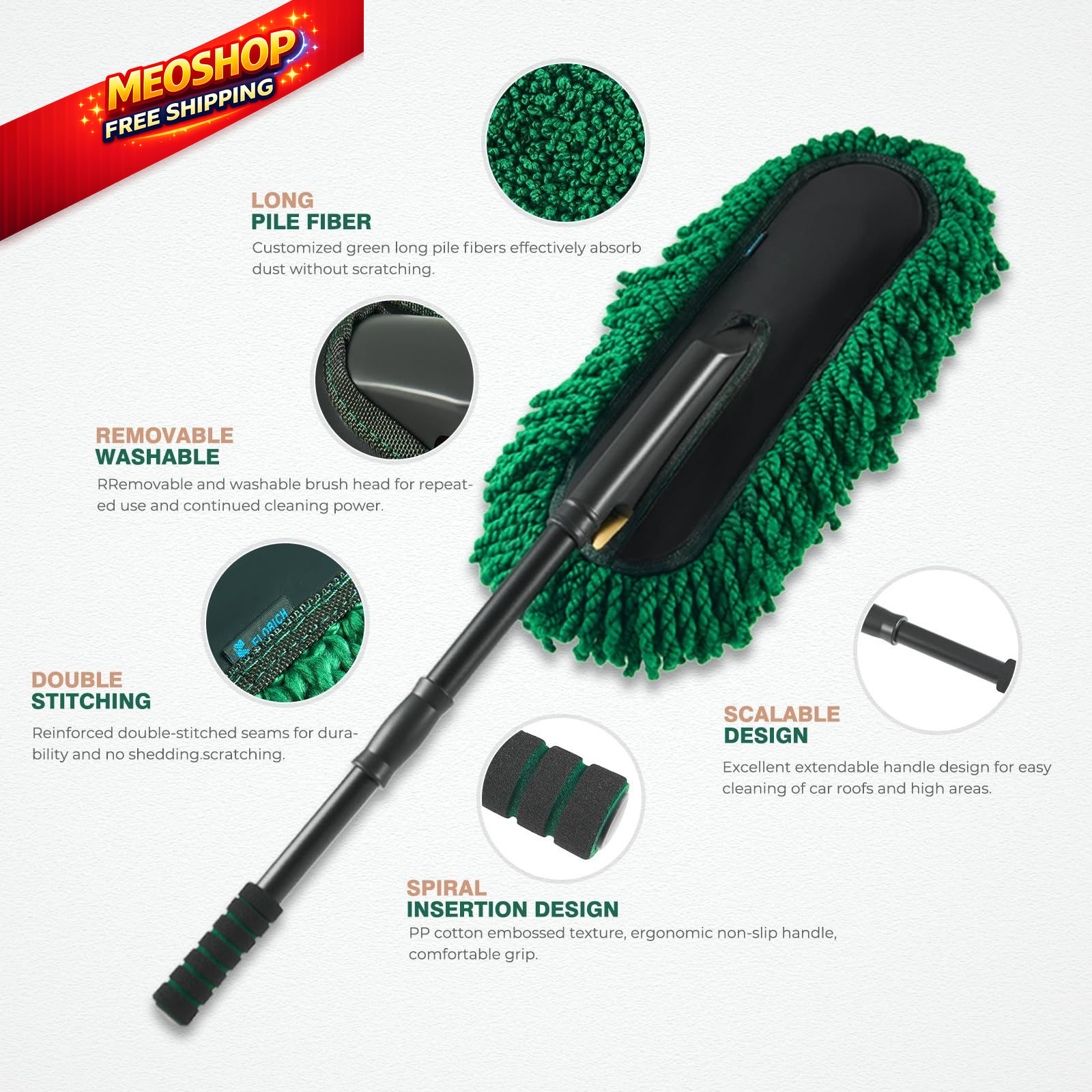 FLORICH Large Microfiber Car Duster Kit, Extendable Carduster02, Green