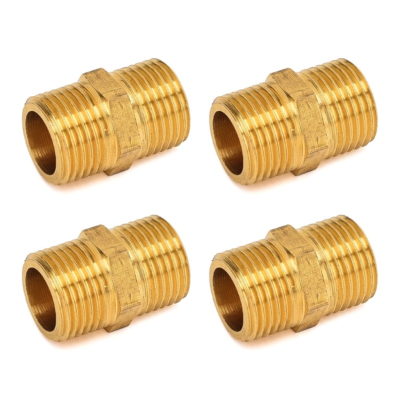 Hexagonal Double Nipples Male to Male Threads Strong Double Nipples 4pcs/set