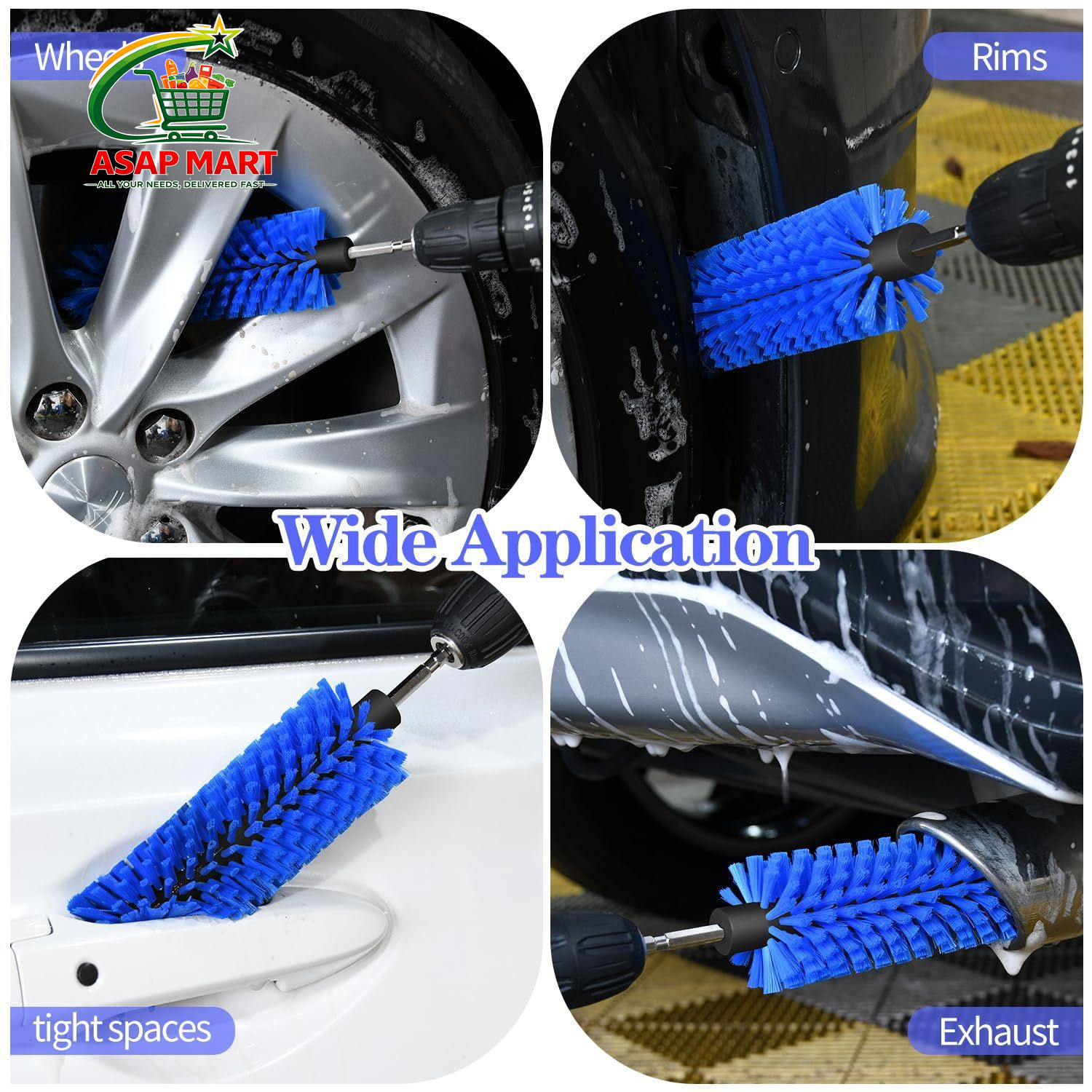 Drill Brush for Car Wheel and Bottle, Highly Dense 1/4in, 1 Pack Dark Blue
