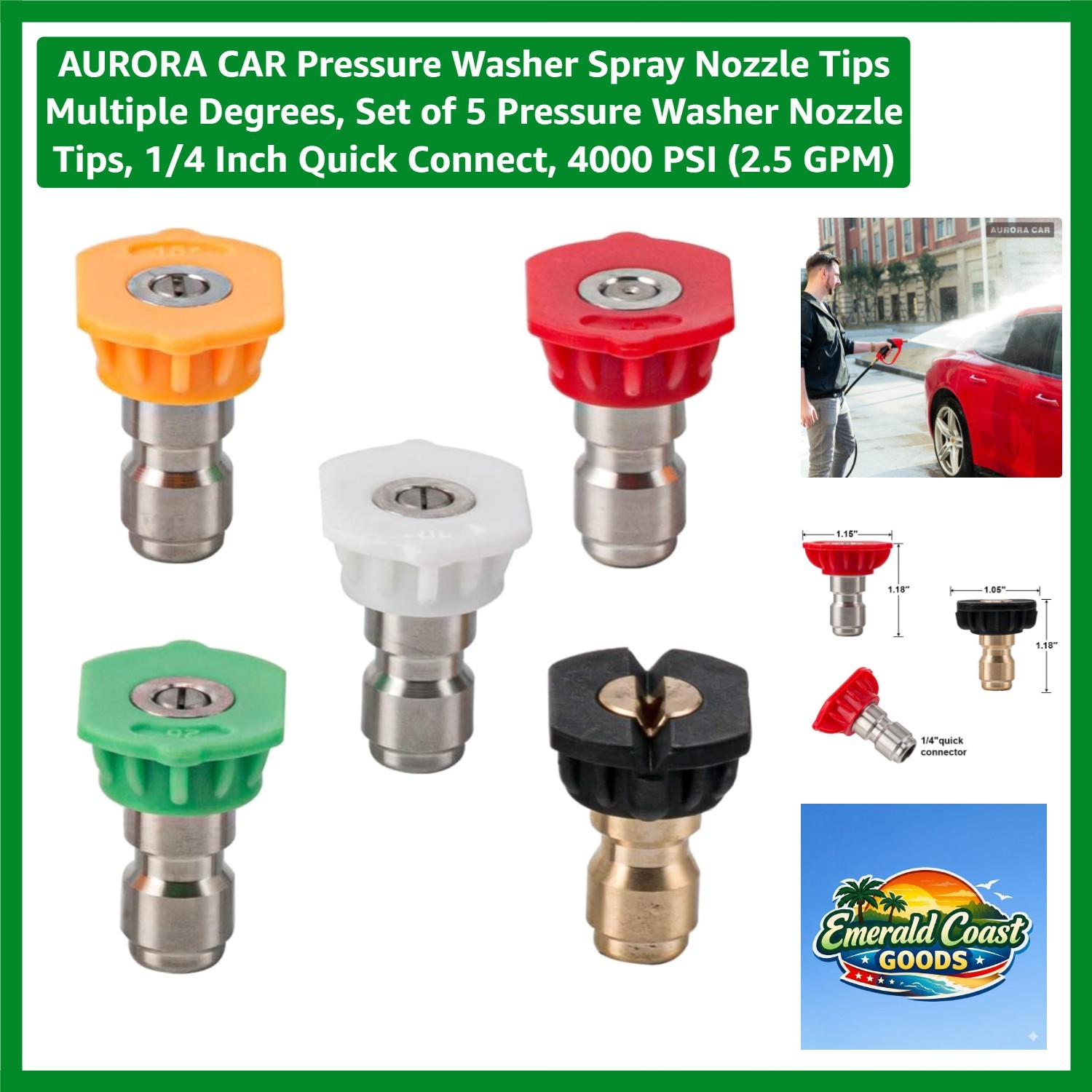 High Performance Stainless Steel Pressure Washer Nozzle Tips Set – 5 Pack
