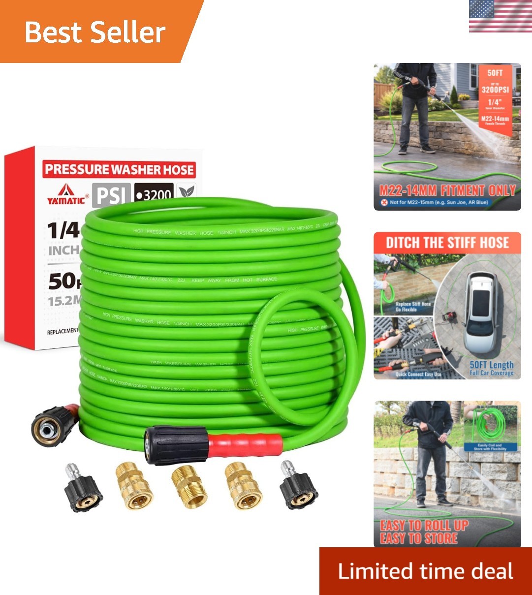 Professional 50FT Pressure Washer Hose, Compatible with Most Power Washers
