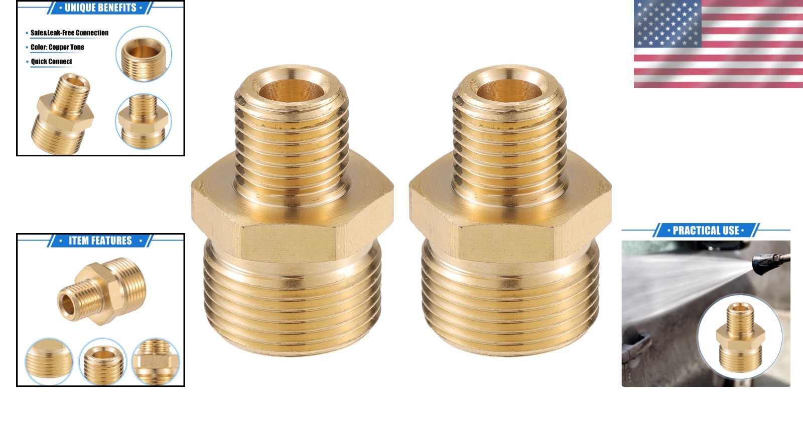 Pressure Washer Connector M14x1.5 to 14mm M22x1.5 Male Brass Adapter 1pc