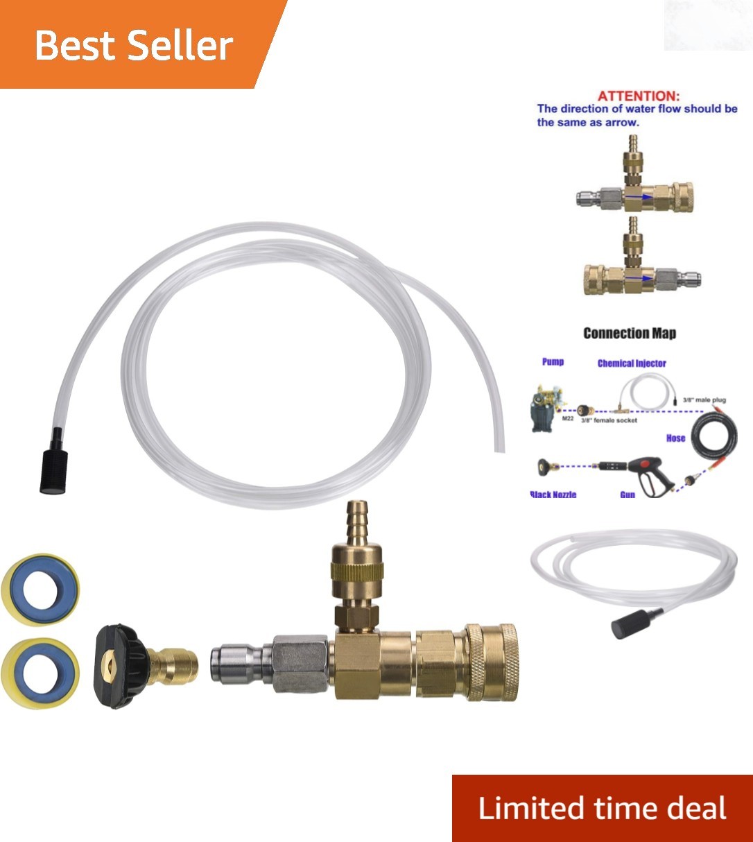 Adjustable Chemical Injector Kit for Pressure Washer 3/8 inch Quick Connection