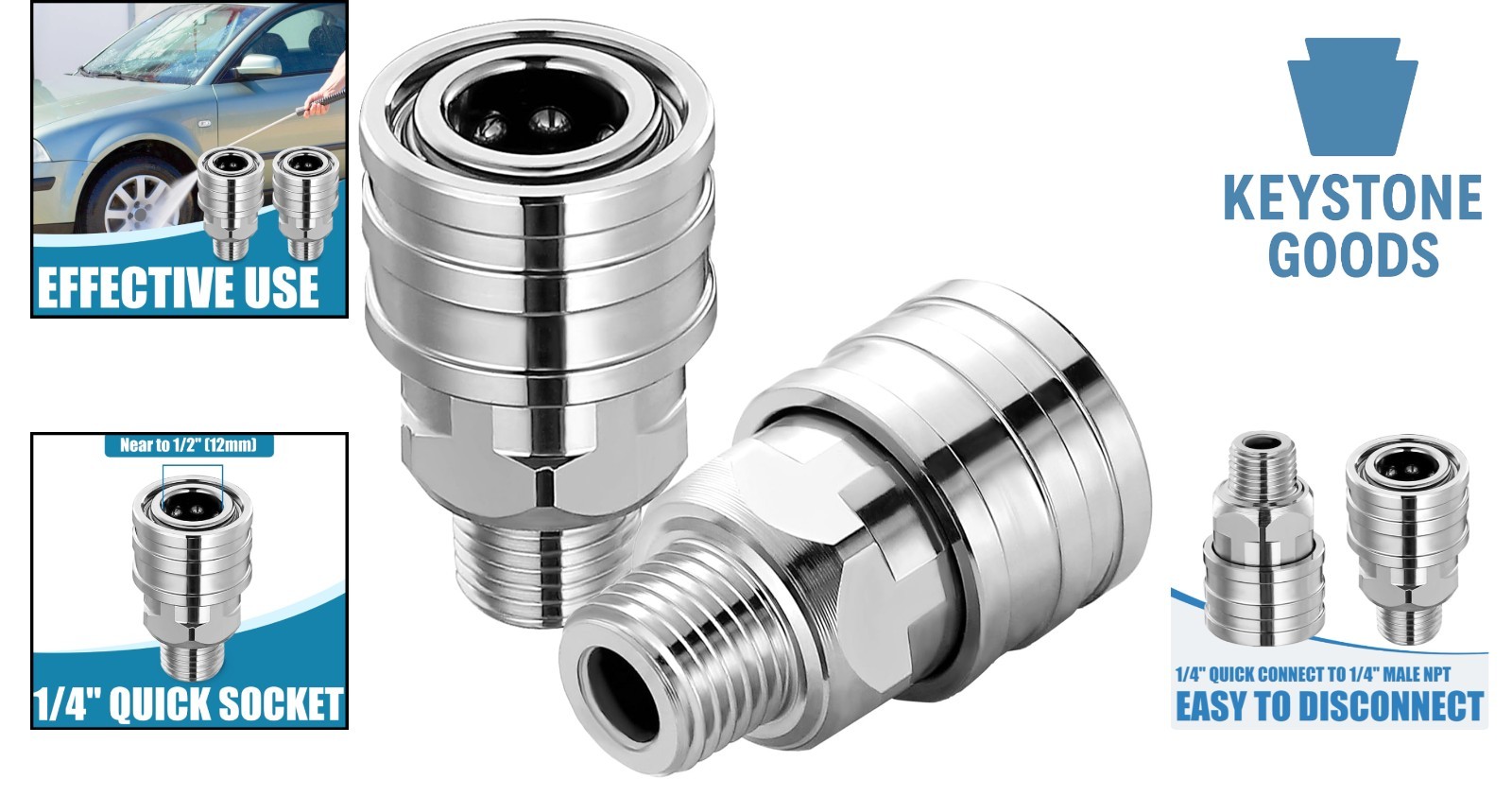 Stainless Steel 1/4″ Quick Connect Fittings for Pressure Washers – Set of 2, …