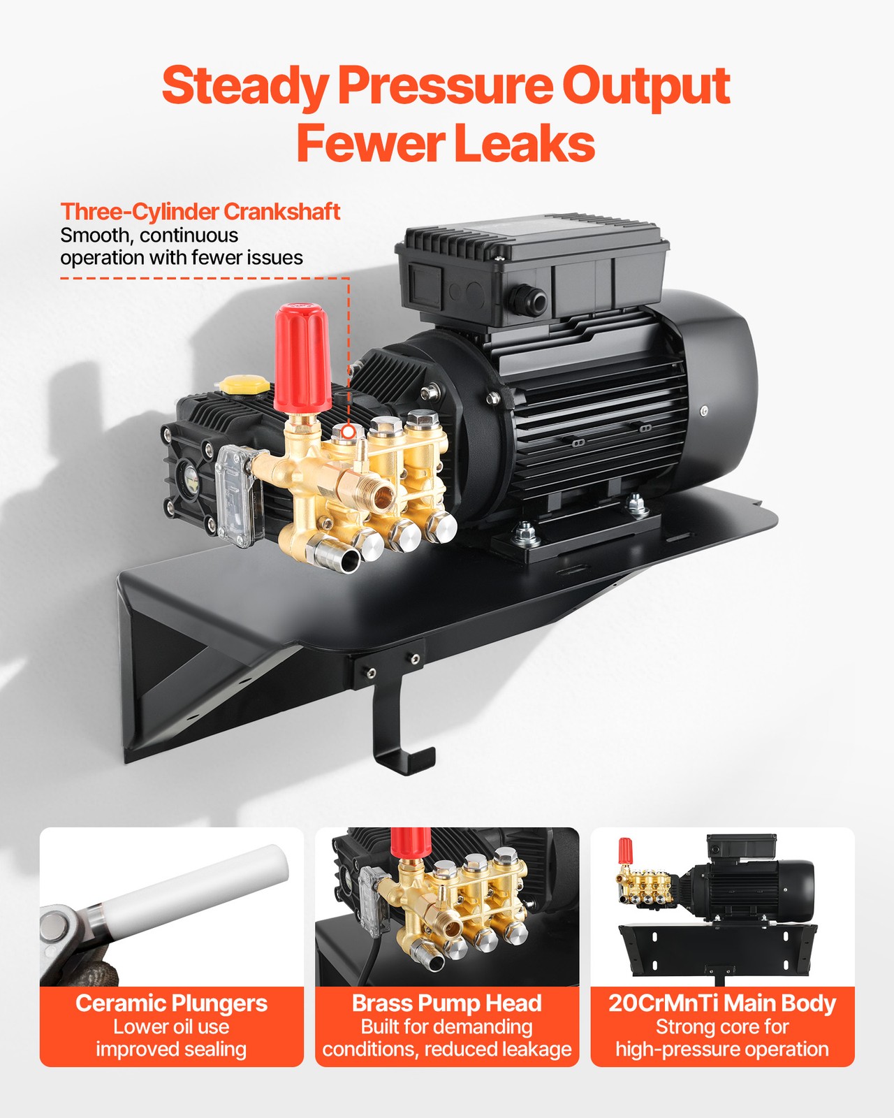 VEVOR Electric Pressure Washer Pump Kit Triplex Pump with 2HP Motor and Bracket