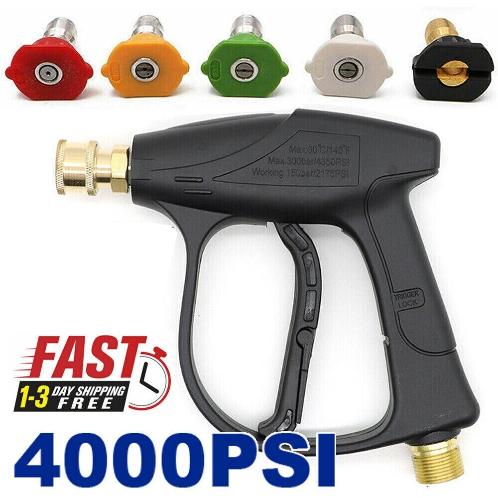 1/4″ High Pressure Washer Gun 4000 PSI Car Wash Foam Spray Short Wand w/5 Nozzle
