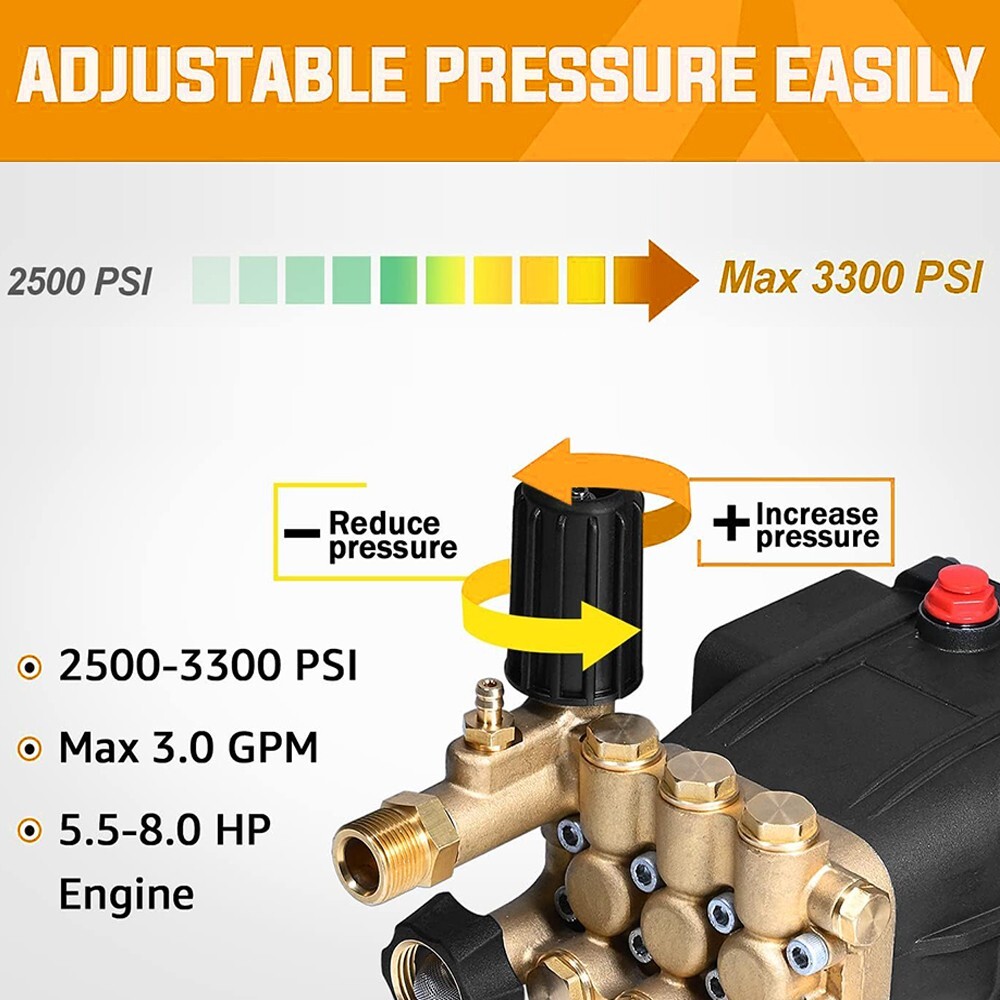 YAMATIC Horizontal Triplex Pressure Washer Pump 3/4″ Shaft 3300 PSI 3.0 GPM 8 HP