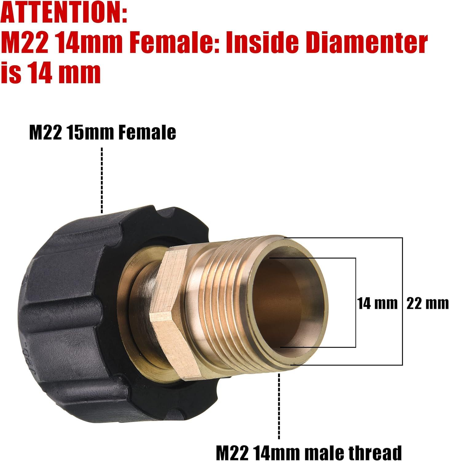 Pressure Washer Adapter, M22 15Mm Female to M22 14Mm Male Fitting, Power Washer