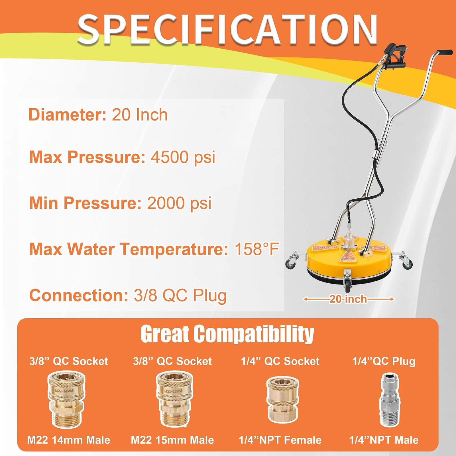 Tool Daily 20″ Pressure Washer Surface Cleaner Dual Handle,Power Washer Surfa…