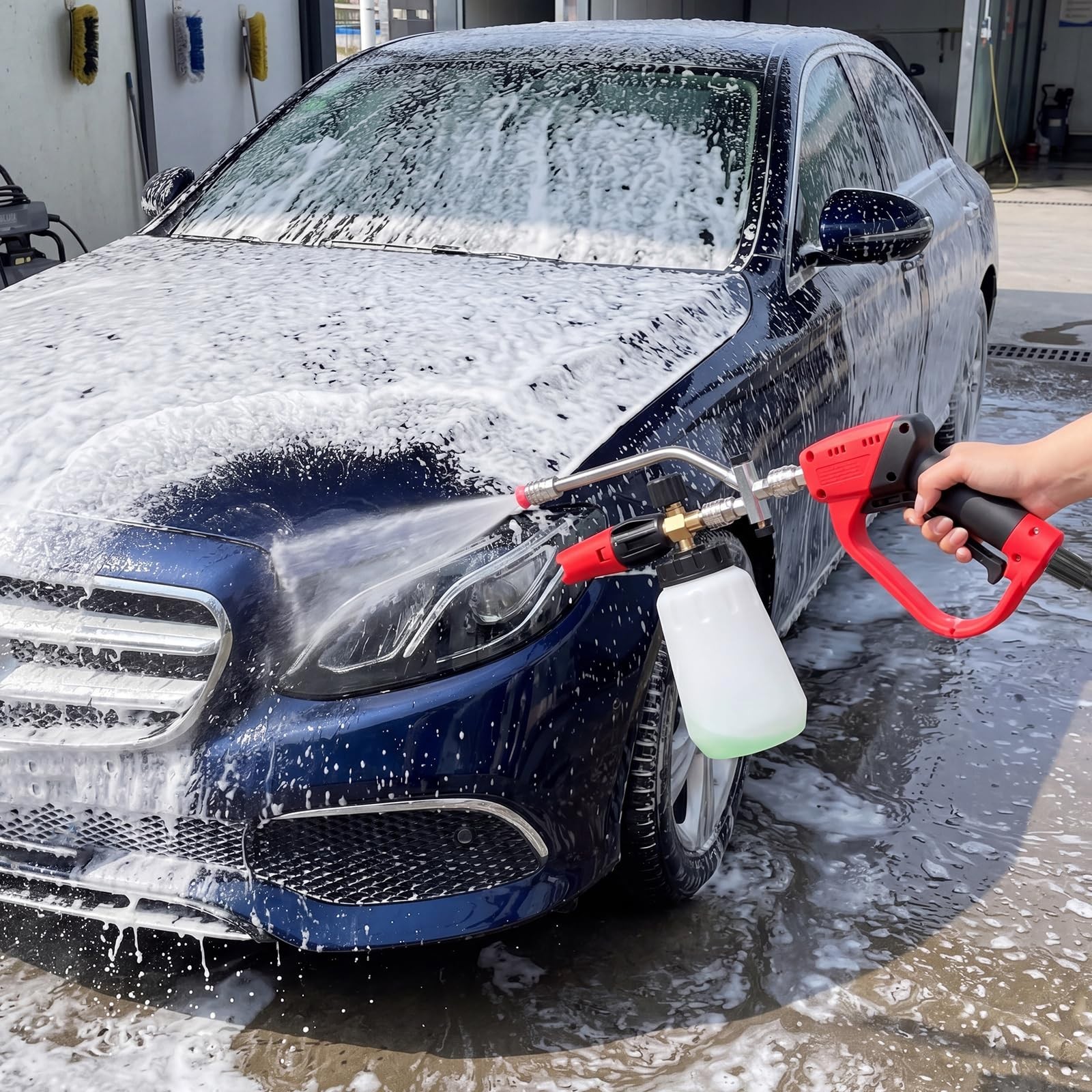 Pressure Washer Foam Cannon, 5000PSI Dual Connector, 2-in-1 Rinse Tool, 6 Nozzle