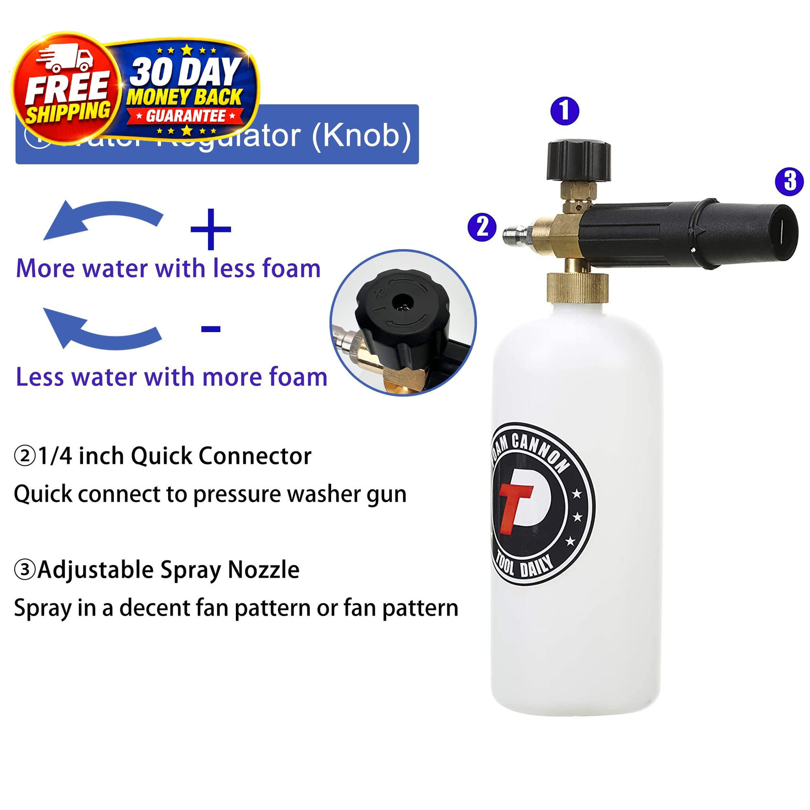 Foam Cannon with 1/4 Inch Quick 1/4” Connect, White