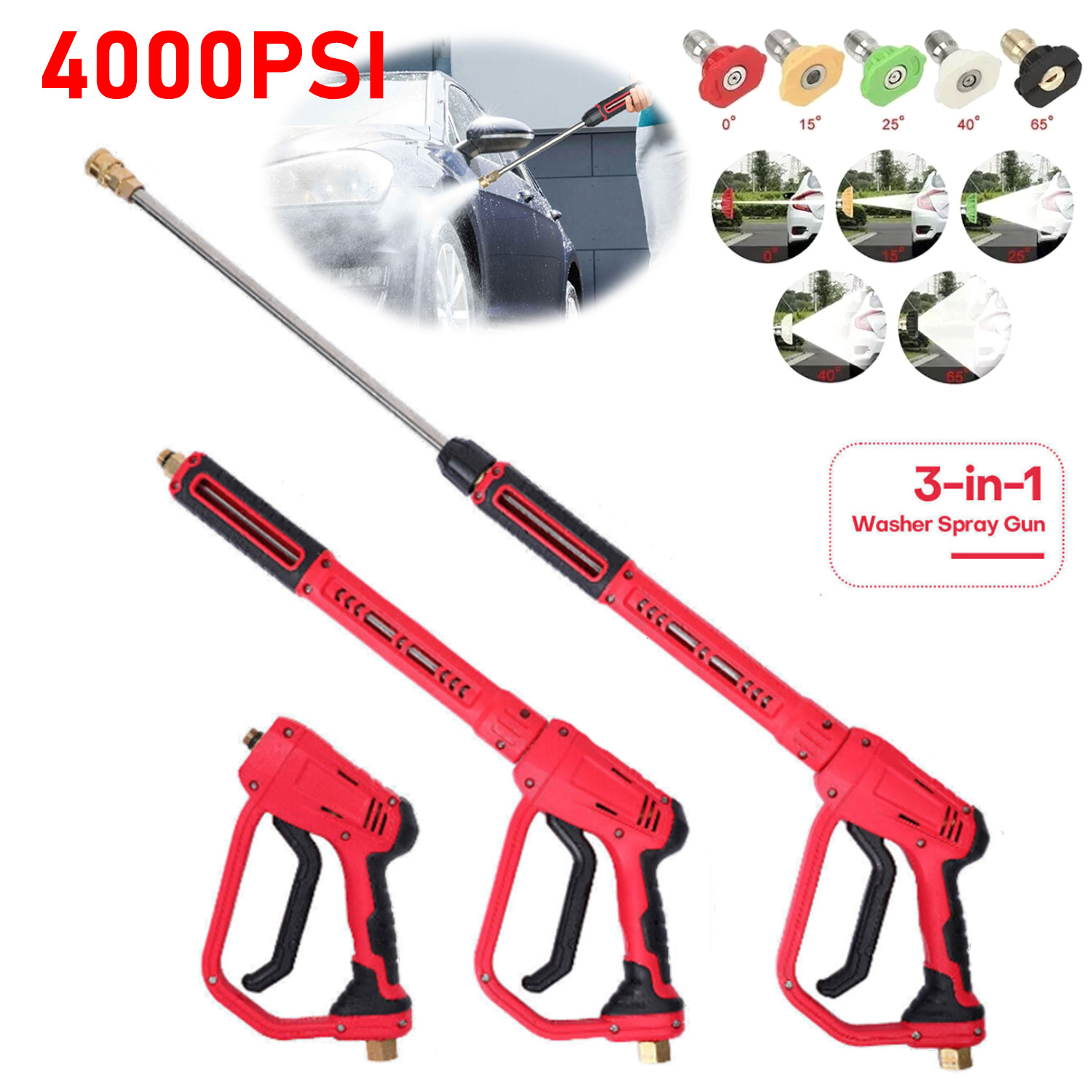 High Pressure 4000PSI Car Power Washer Gun Spray Wand Lance With 5 Nozzle Kit