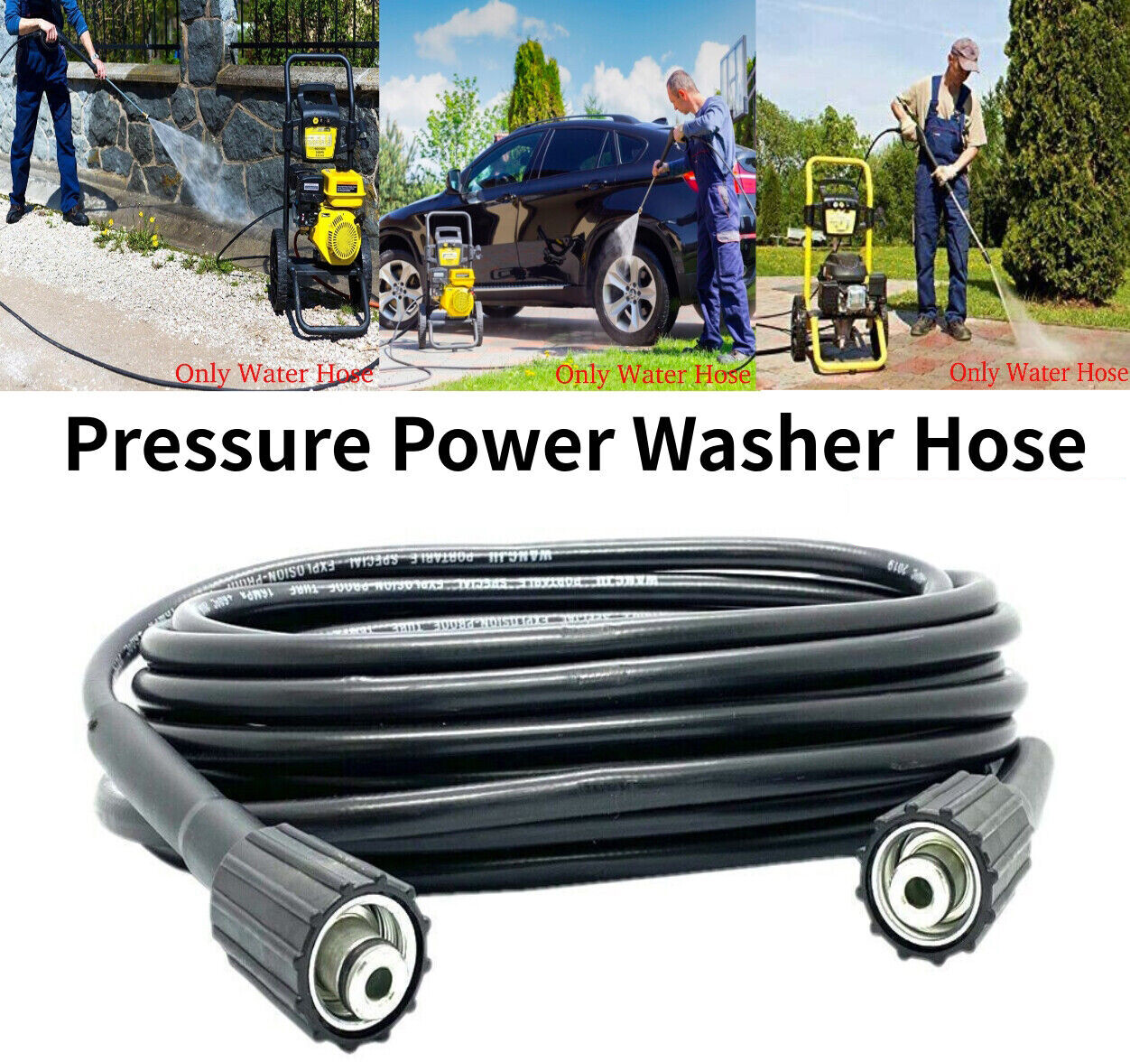 50 FT x 1/4 Inch 3200 MAX PSI Pressure Washer Replacement Hose – M22 14MM Bass
