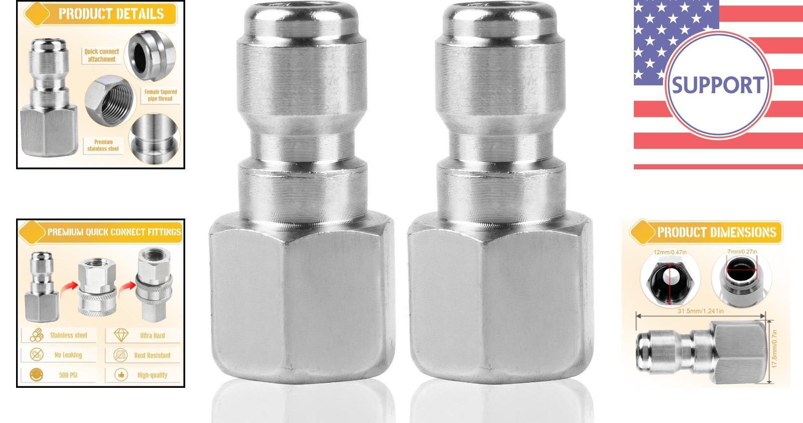 Heavy-Duty 2Pcs Pressure Washer Connectors – 1/4 & 3/8 Inch Quick Connect