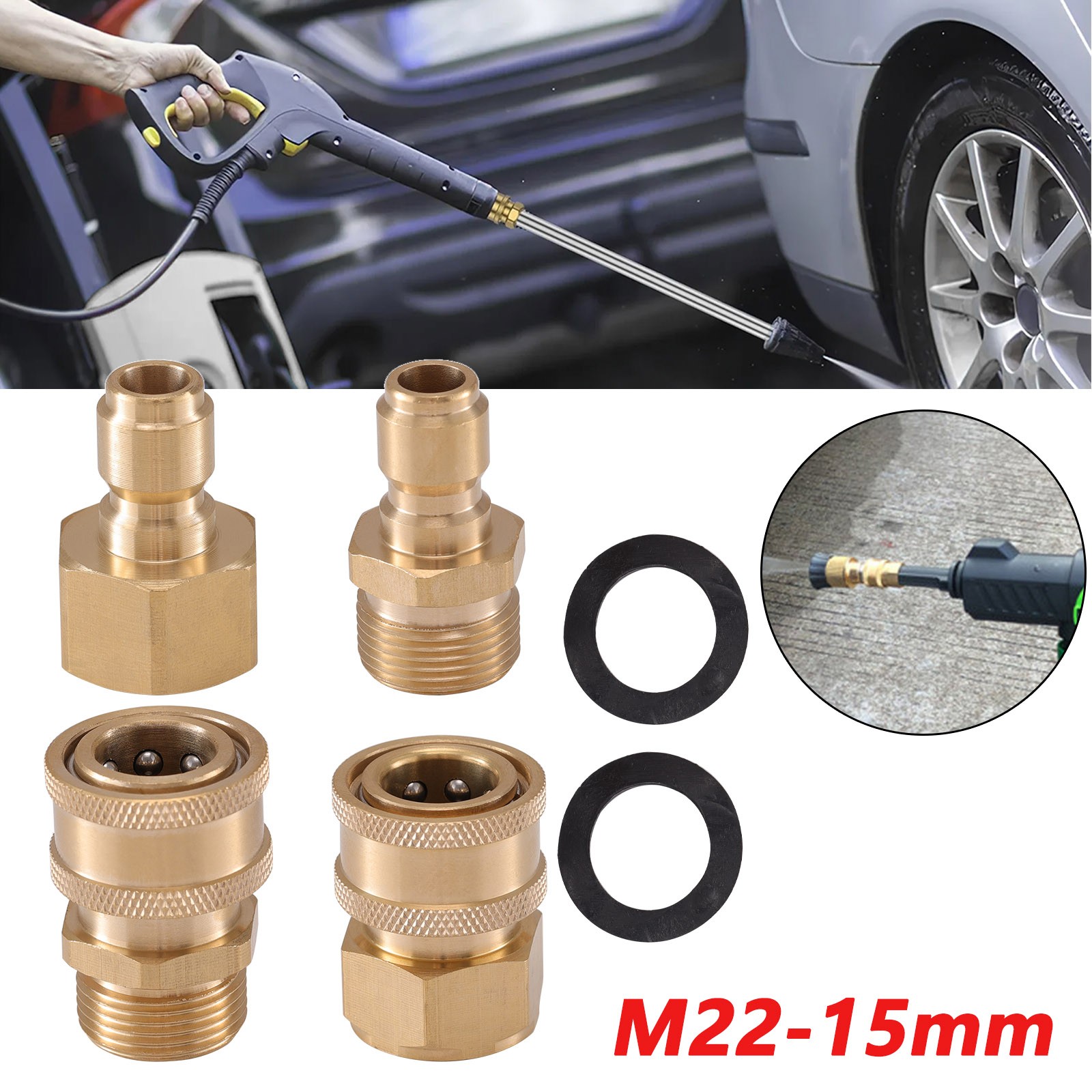 4PCS Set 3/8″ M22-15mm High-pressure Cleaning Machine Washer Connect Adapter Kit