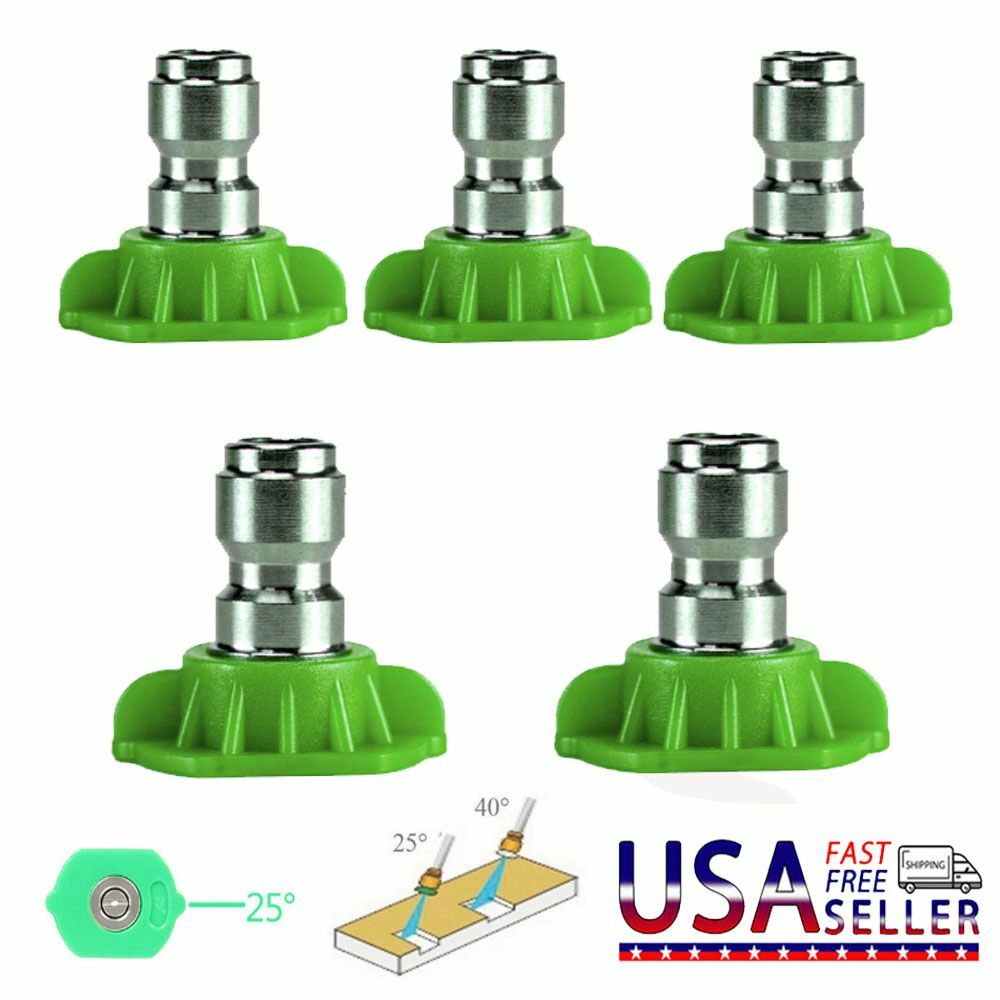 5X 1/4″ Pressure Washer Spray Tip Nozzles High Power Kit Quick Connect 25 Degree