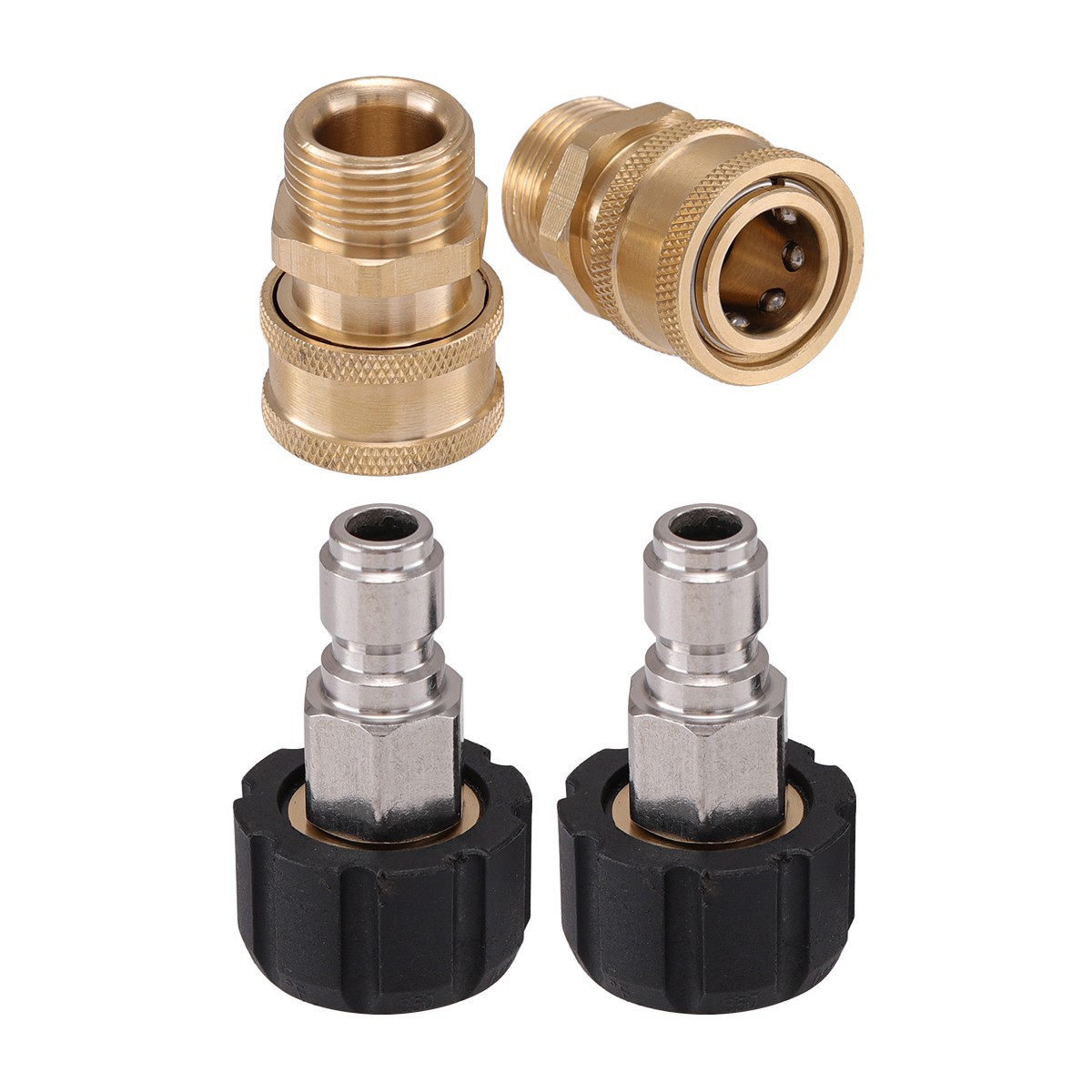 4PCS M22-14 to 3/8″ Quick Connect Brass High Pressure Washer Hose Connector Kit