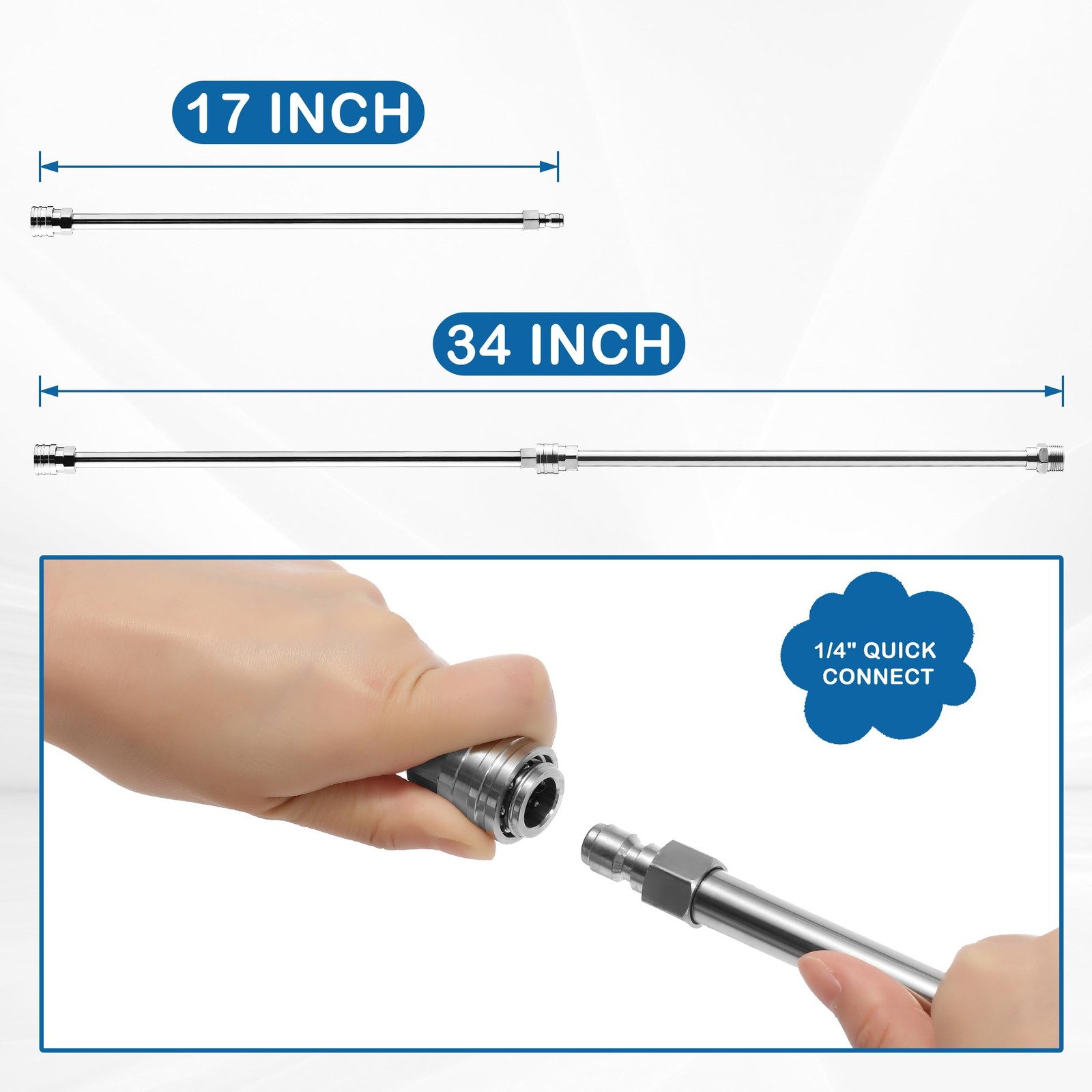 Pressure Washer Wand Extension Kit Stainless Steel Lance M22 1/4 Inch 17 Inch