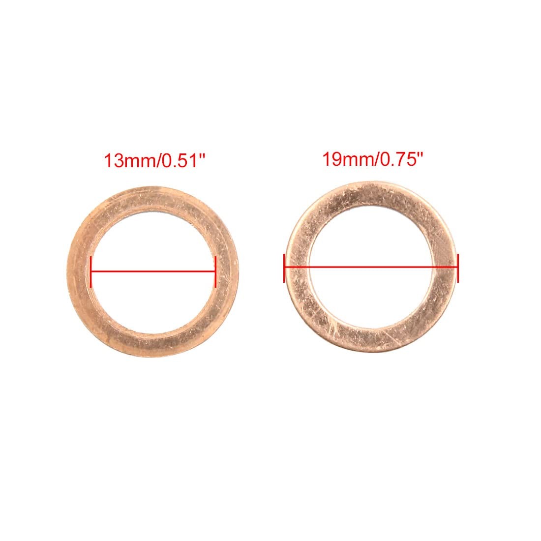 13mm Inner Dia Copper Crush Washers Flat Car Sealing Gaskets Rings 30pcs