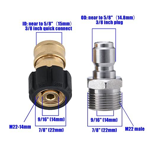 Pressure Washer Adapter Set M22 14mm to 3/8 inch Quick Connect and Disconnect